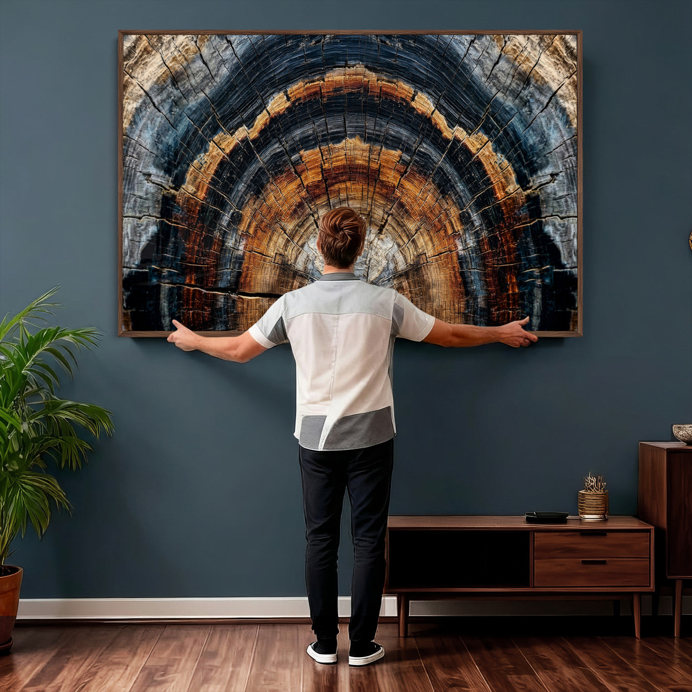 92693966A-MGV-CV-36X24 - Abstract Wood Grain Canvas Print, Tree Ring Pattern Wall Art, Framed Canvas Ready to Hang