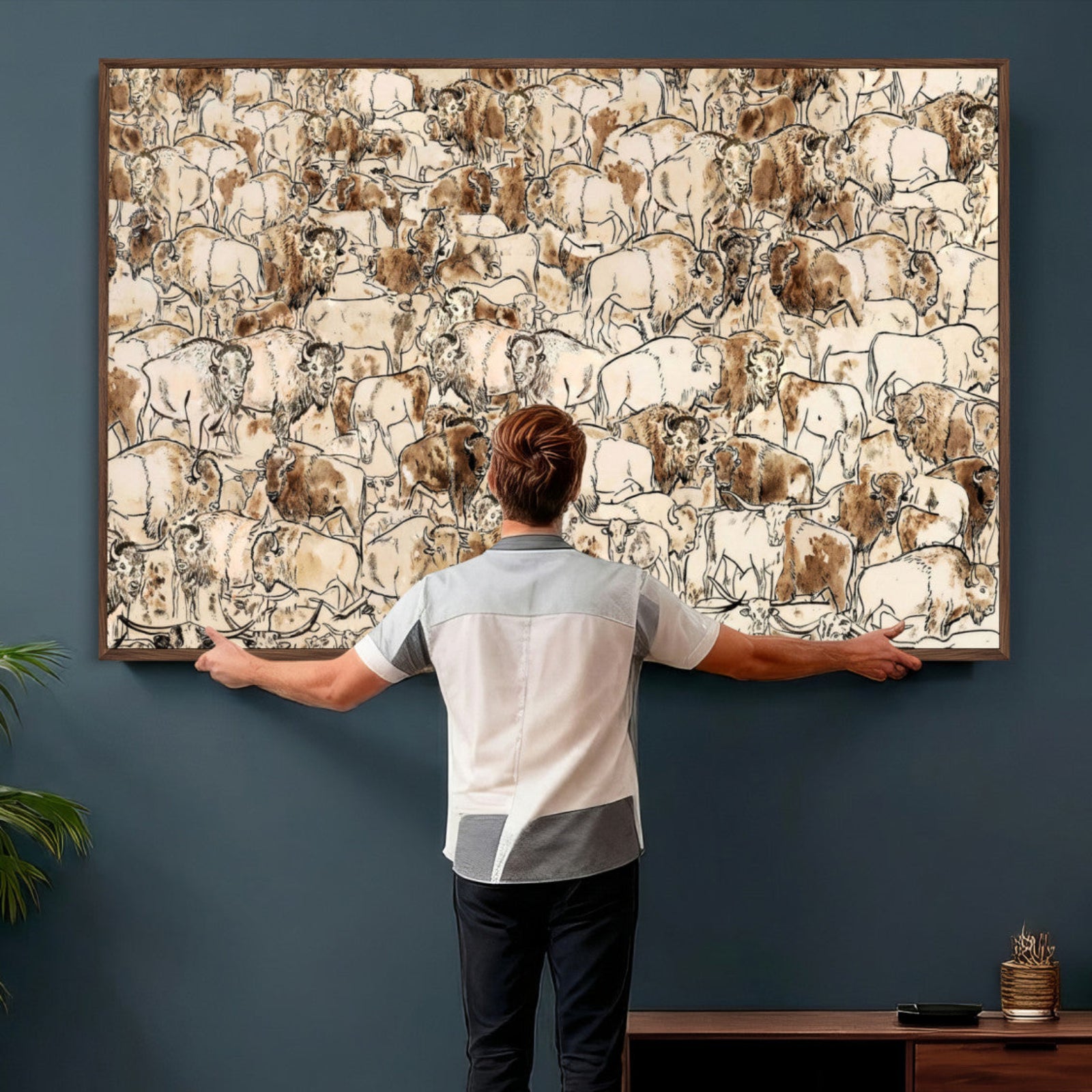 50142019-MGV-CV-36X24 - Farmhouse Animals Wall Art Canvas Print - Abstract Farm Animal Drawing Mid-Century Wall Art for Cabin Decor