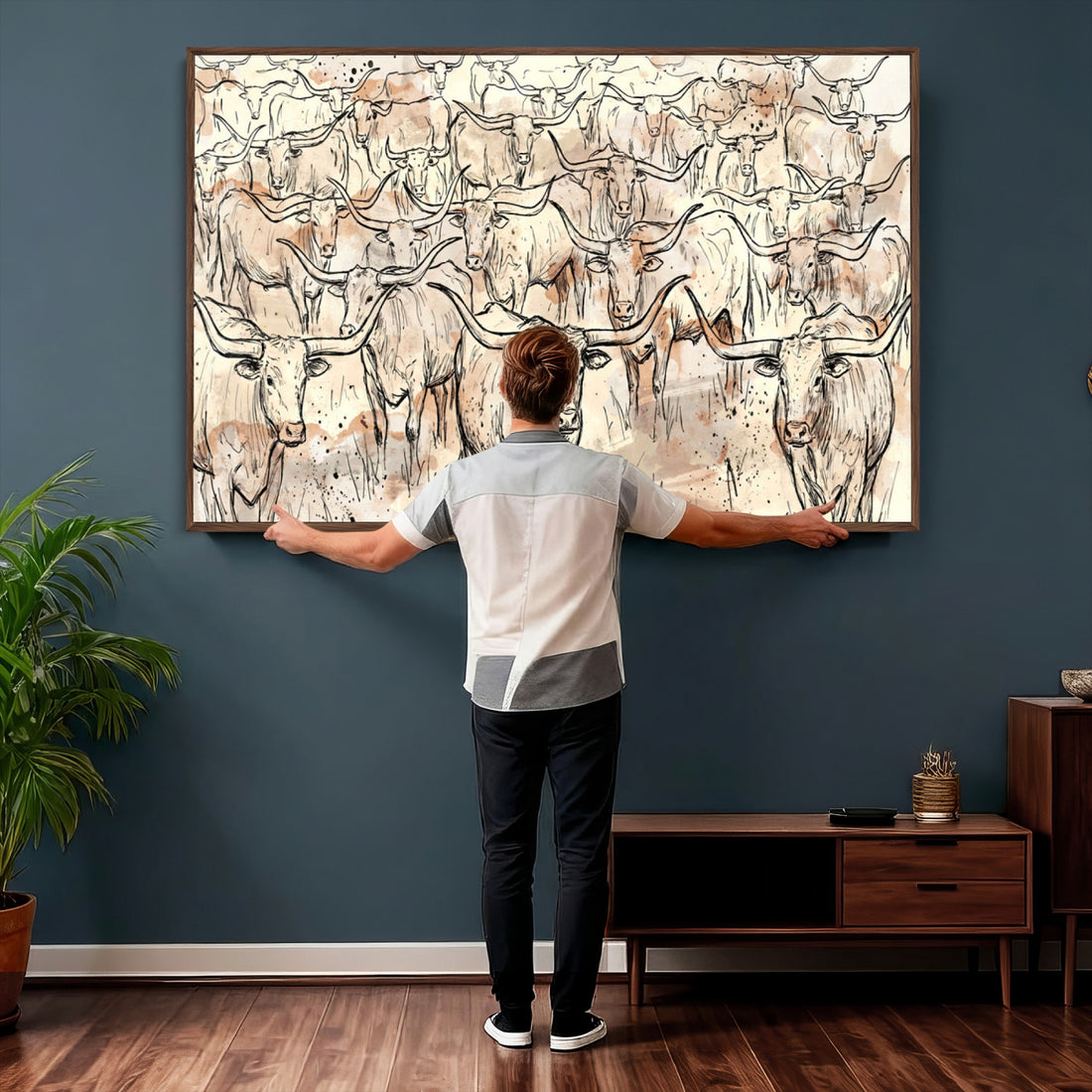 Farmhouse Texas Longhorn Wall Art Canvas Print