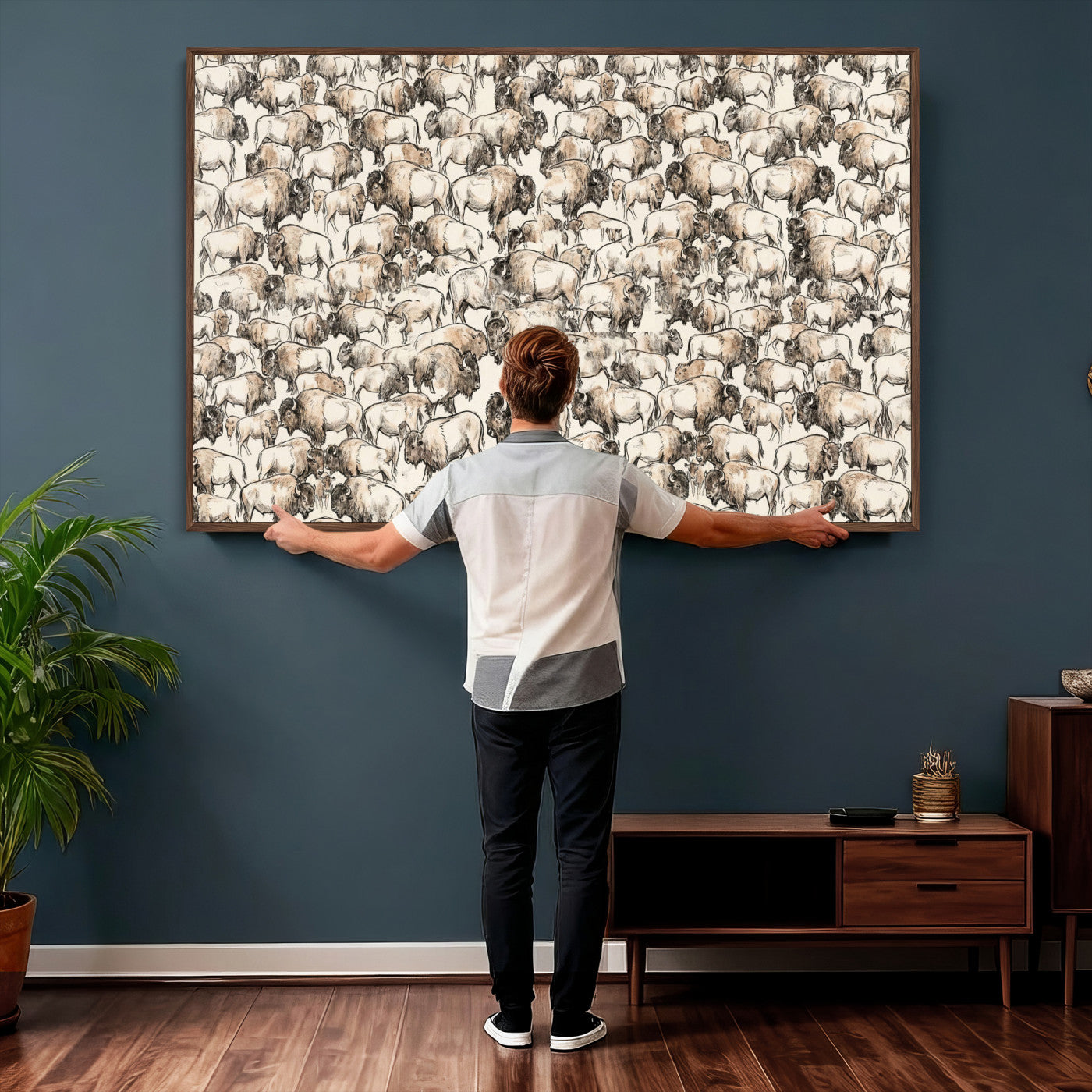 77502929-MGV-CV-36X24 - Farmhouse Animals Wall Art Canvas Print - Abstract Farm Animal Drawing Mid-Century Wall Art for Cabin Decor