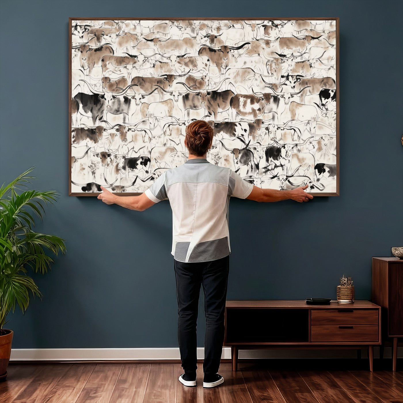 66685375-MGV-CV-36X24 - Farmhouse Animals Wall Art Canvas Print - Abstract Farm Animal Drawing Mid-Century Wall Art for Cabin Decor