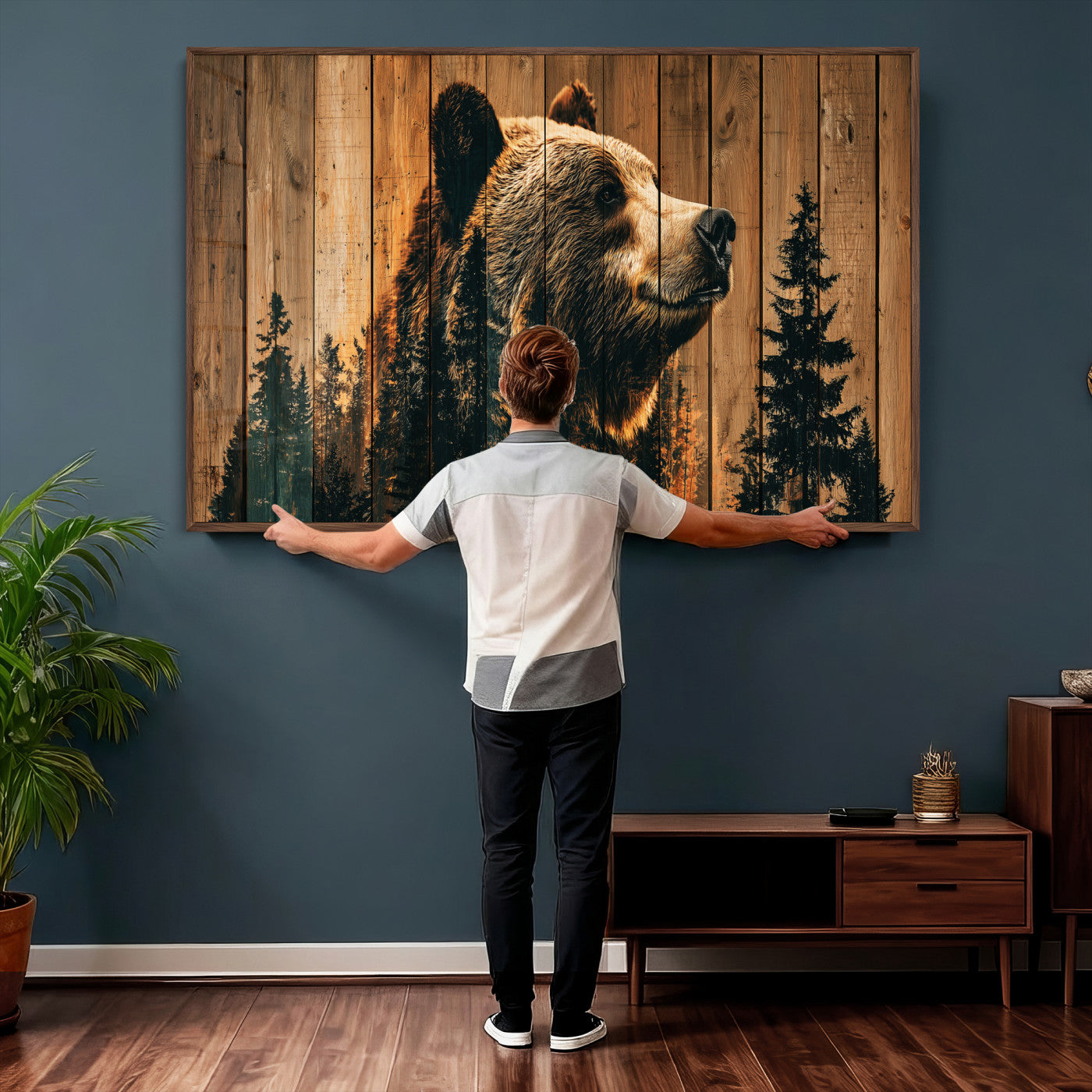 31552198-MGV-CV-36X24 - Rustic Bear Wall Art Canvas Print – Woodland Wildlife Artwork Print for Cabin, Lodge, and Farmhouse Home Decor