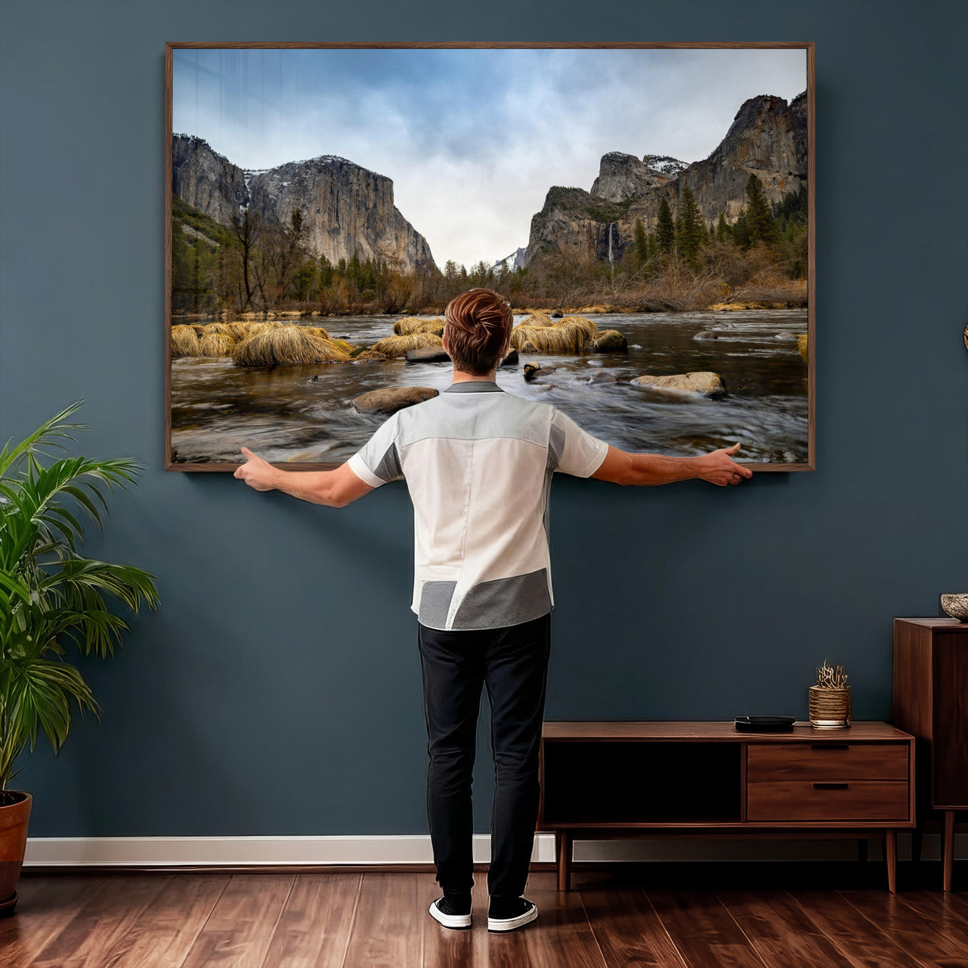 20458404-MGV-CV-36X24 - Yosemite Valley Mountain Landscape Wall Art Canvas Print, Granite Cliff Forest Valley Canvas Print, California National Park Scenic Art Printing
