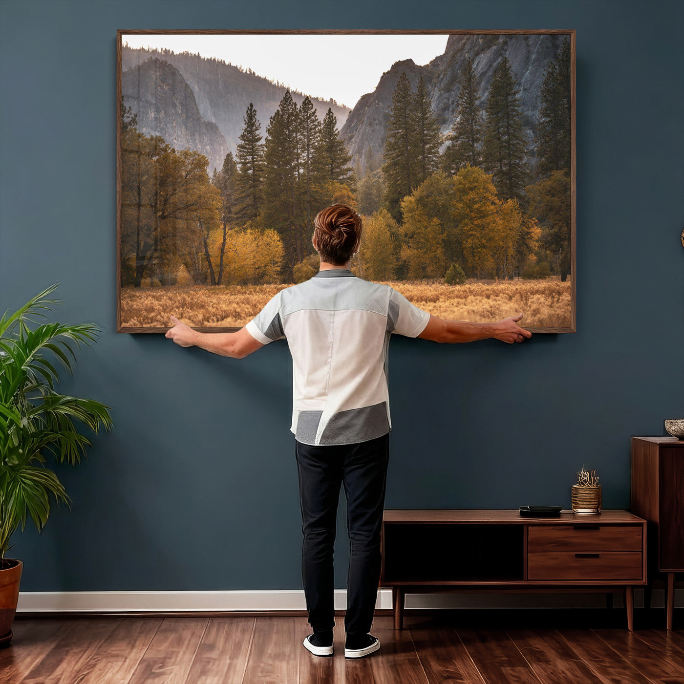 61682763-MGV-CV-36X24 - Yosemite Valley Autumn Forest Landscape Wall Art Canvas Print, Granite Mountain Pine Trees Canvas Print, California National Park Fall Scenic Art Printing