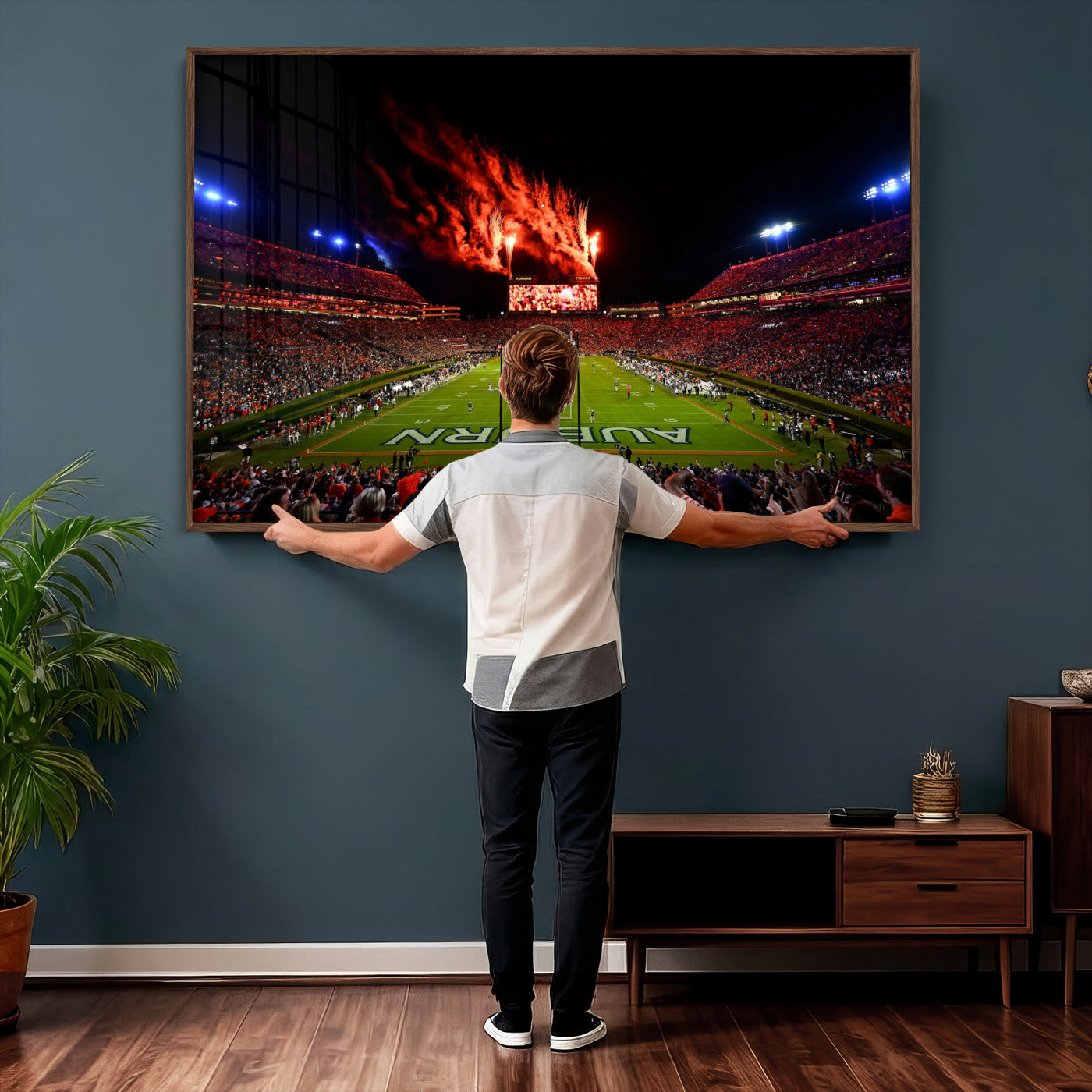 81918884-MGV-CV-36X24 - Auburn Stadium Wall Art Canvas Print, College Football Night Game Crowd, Jordan Hare Stadium Artwork