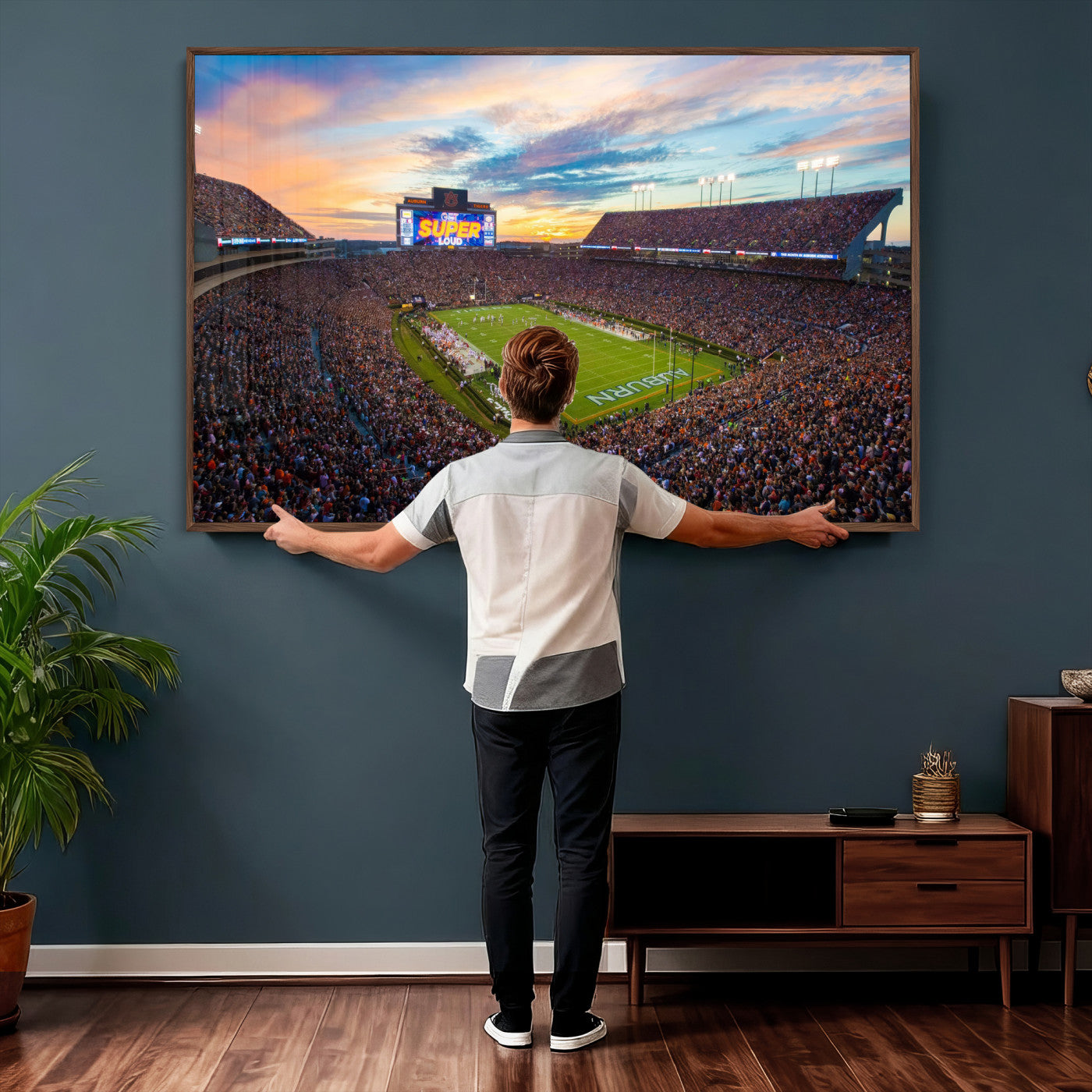 75203764-MGV-CV-36X24 - Auburn Stadium Sunset Wall Art Canvas Print, Jordan Hare Stadium Game Day Crowd, Auburn Tigers Football Artwork