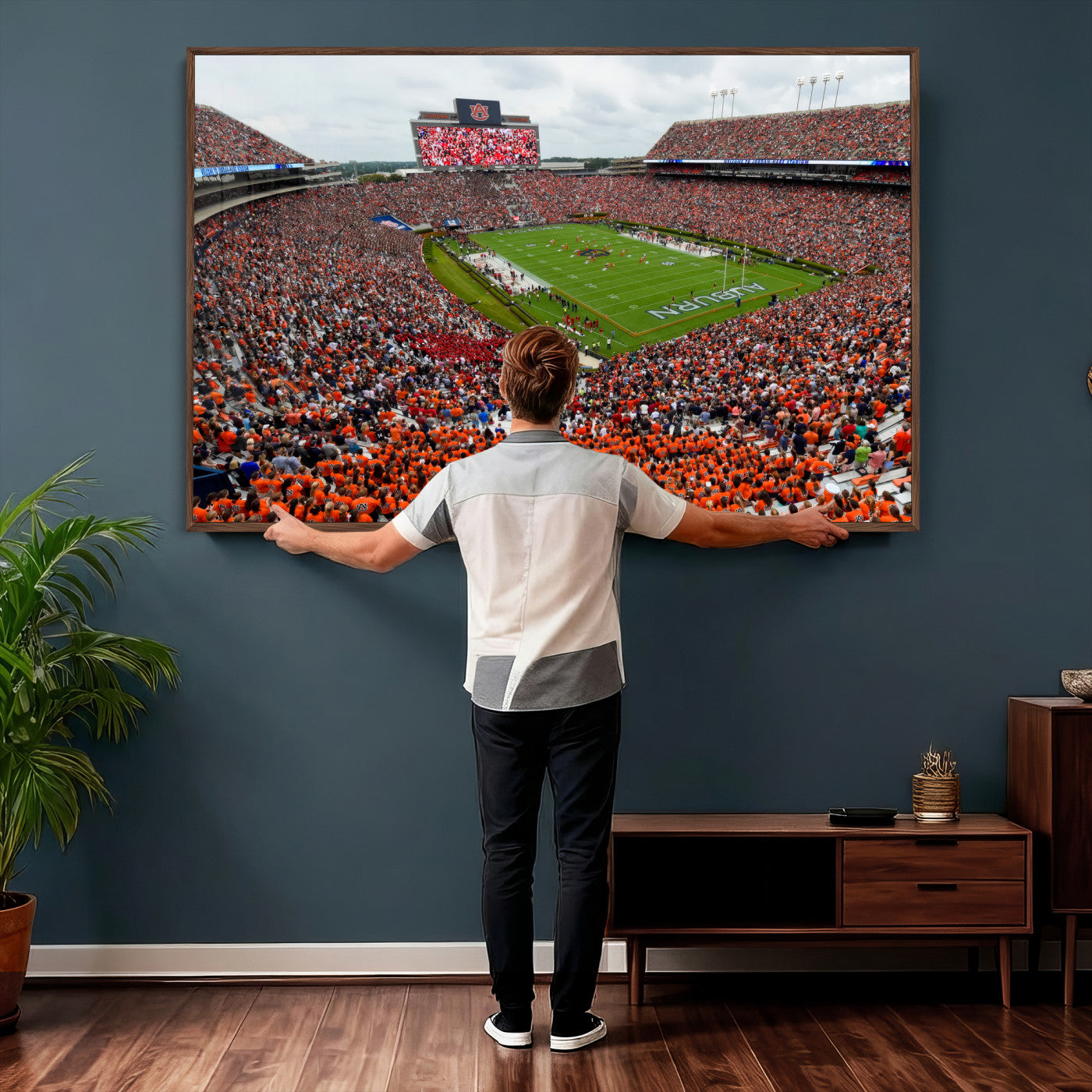 82562490-MGV-CV-36X24 - Auburn Stadium Sunset Wall Art Canvas Print, Jordan Hare Stadium Game Day Crowd, Auburn Tigers Football Artwork