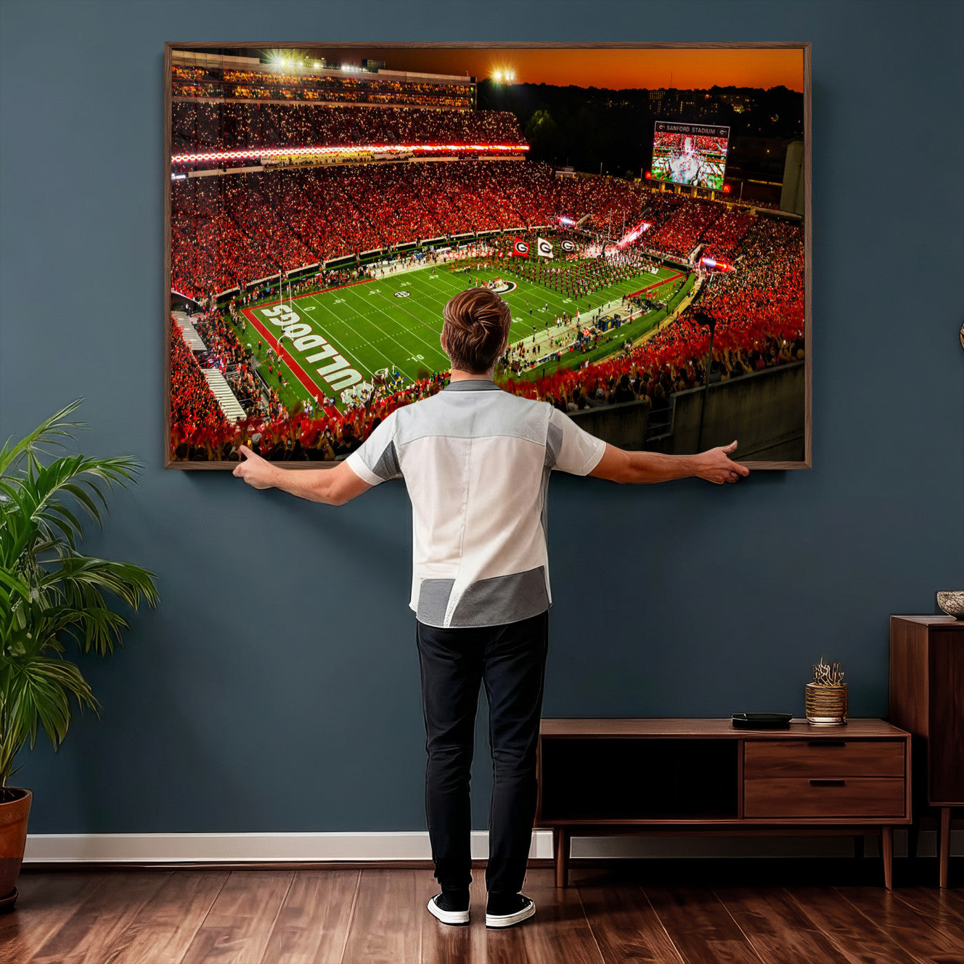 48894104-MGV-CV-36X24 - Georgia Bulldogs Stadium Wall Art Canvas Print, Sanford Stadium Night Game Panorama, College Football Crowd Wall Decor