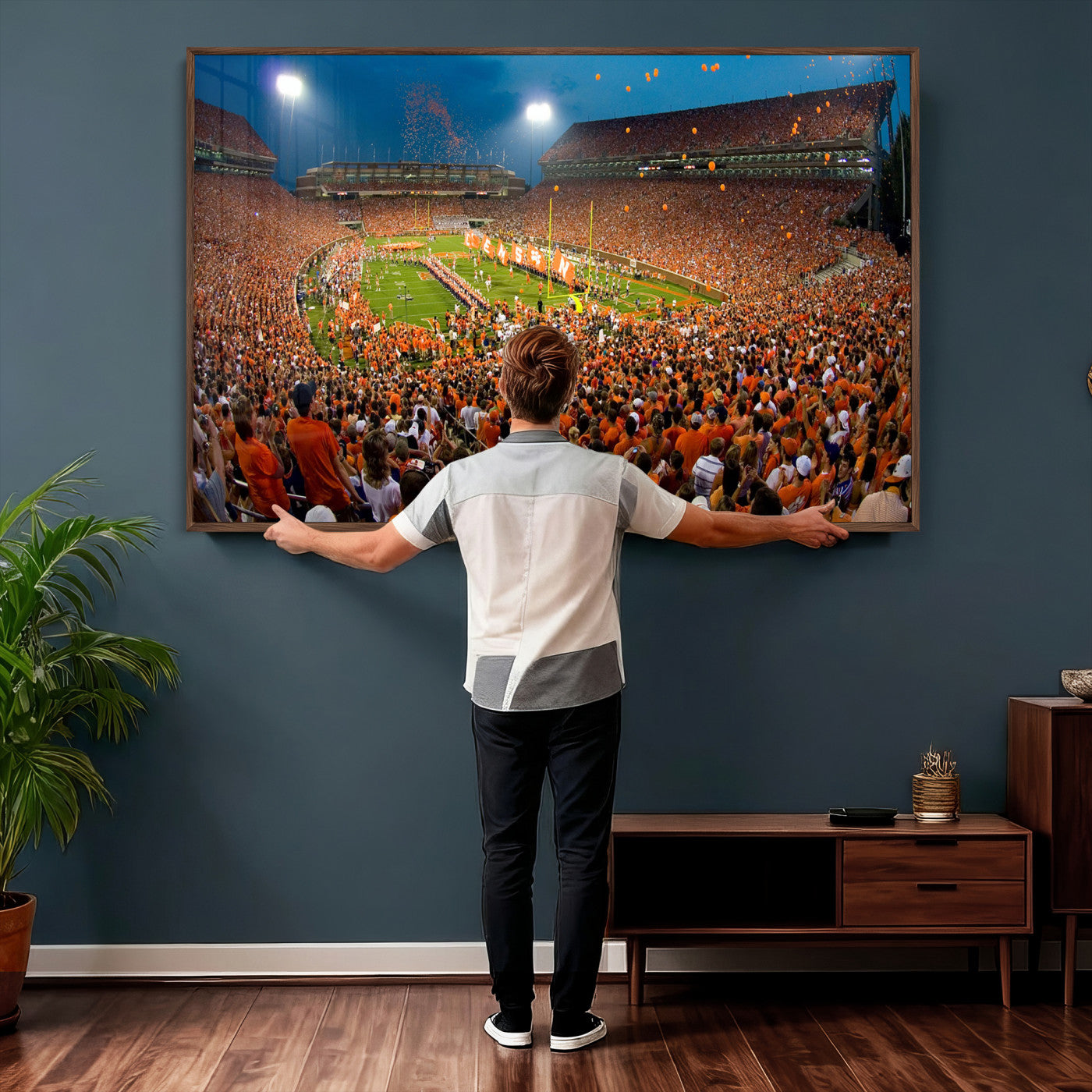 42850097-MGV-CV-36X24 - Clemson Tigers Memorial Stadium Wall Art Canvas Print, Death Valley Football Stadium Artwork, Packed Game Night Crowd Scene