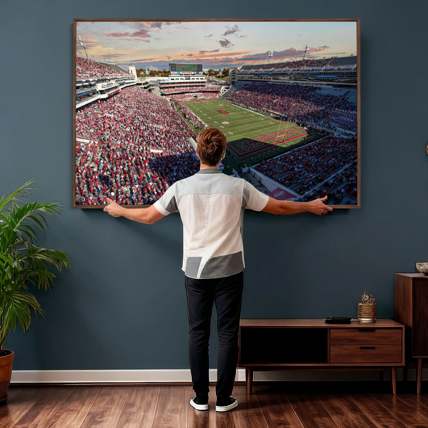 46571211-MGV-CV-36X24 - Donald W. Reynolds Razorback Stadium Wall Art Canvas Print – Arkansas Razorbacks Football Artwork for Home, Office, and Sports Room Decor