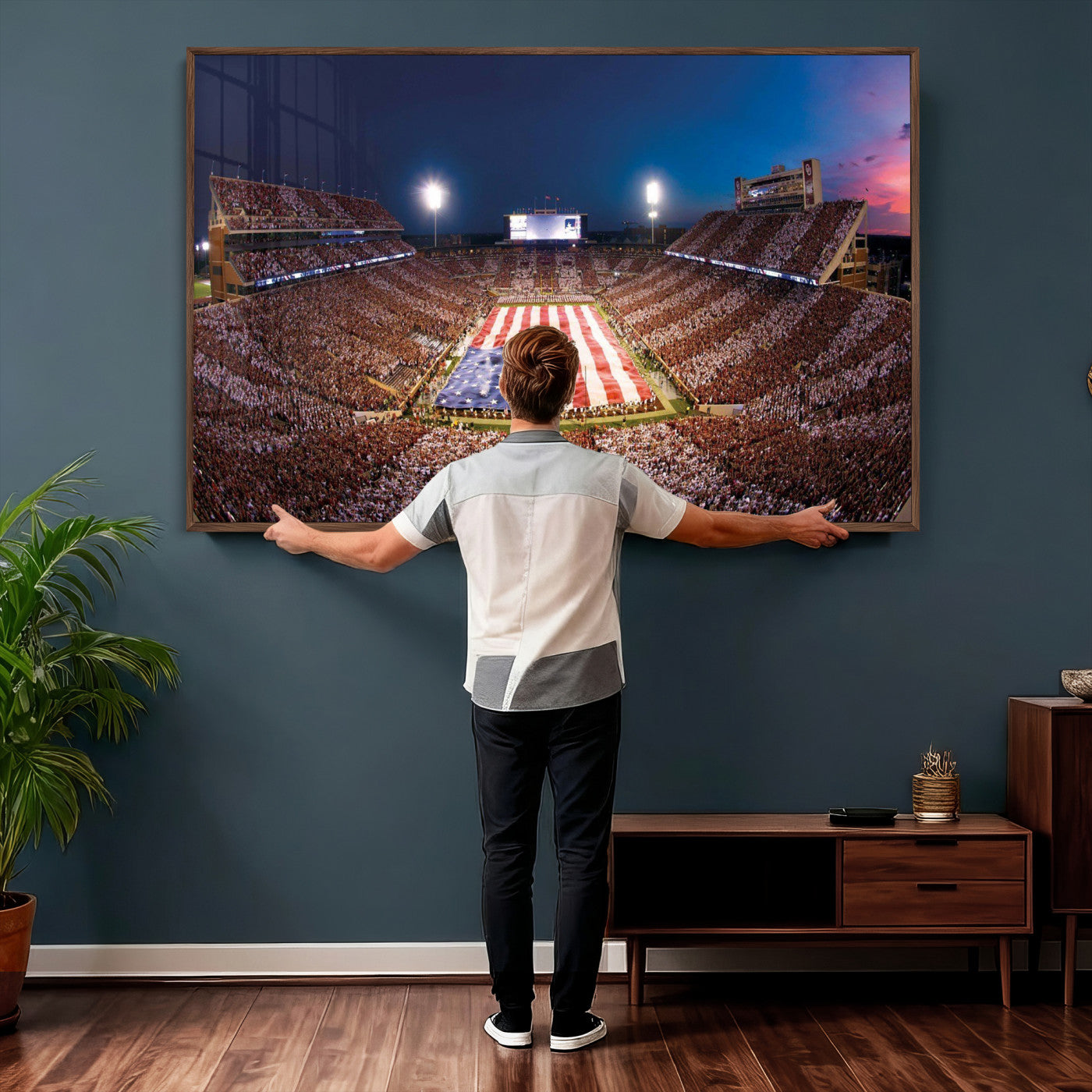 59917418-MGV-CV-36X24 - Oklahoma Memorial Stadium Wall Art Canvas Print – Oklahoma Sooners Football Artwork for Home, Office, and Sports Room Decor