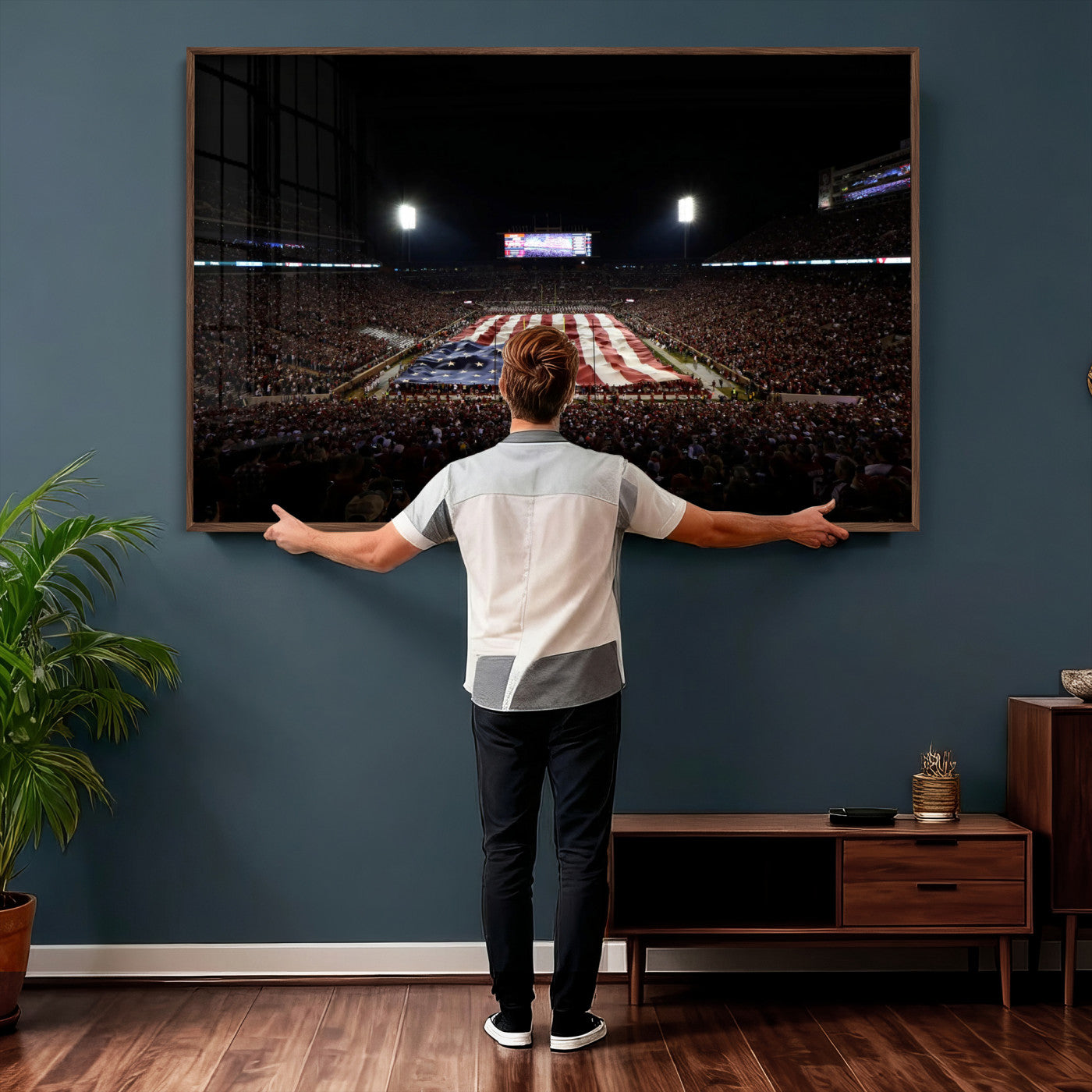 98418189-MGV-CV-36X24 - Oklahoma Memorial Stadium Wall Art Canvas Print – Oklahoma Sooners Football Artwork for Home, Office, and Sports Room Decor