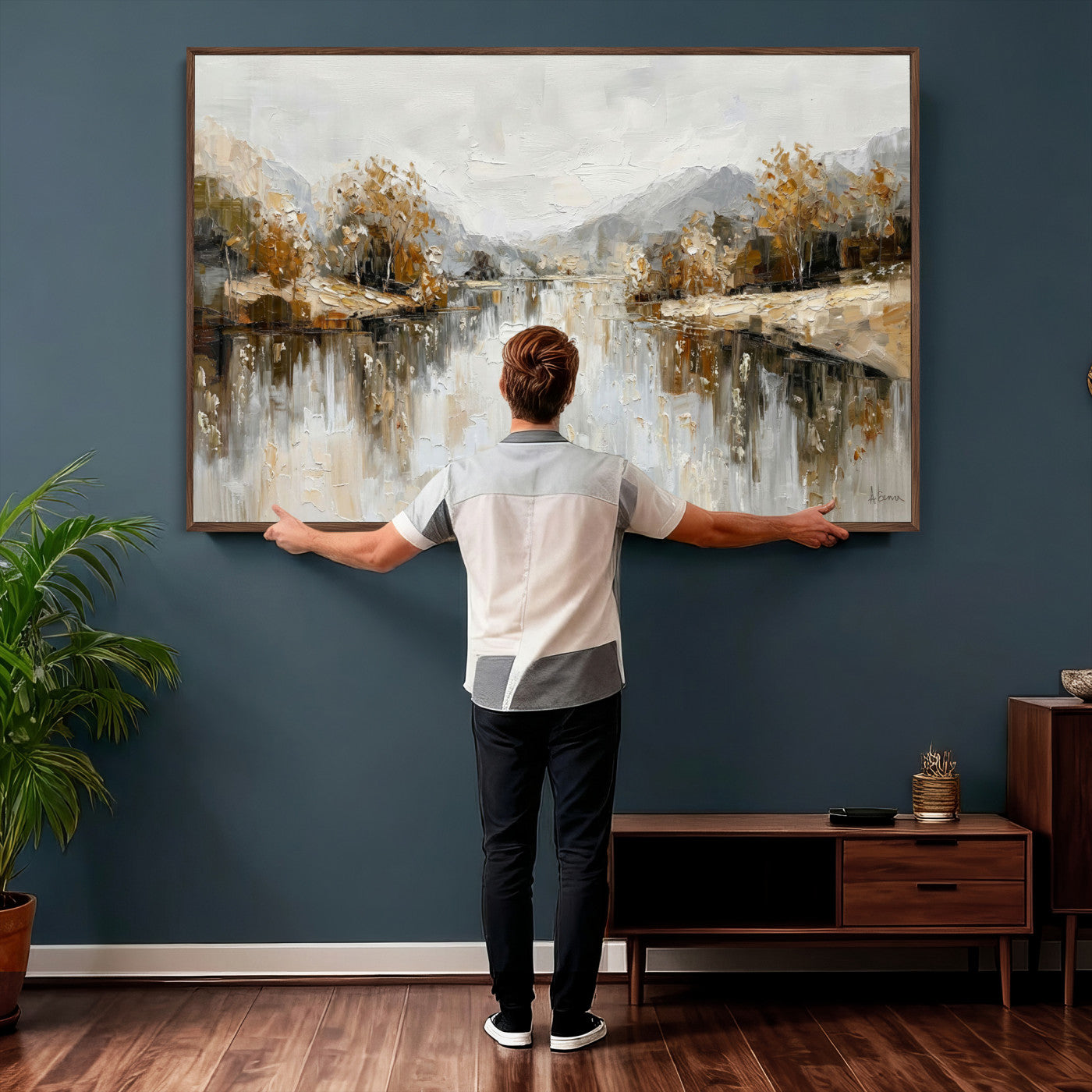 75820239-MGV-CV-36X24 - Abstract Landscape Wall Art Canvas Print, Modern Lake Printing Wall Decor for Contemporary Interiors