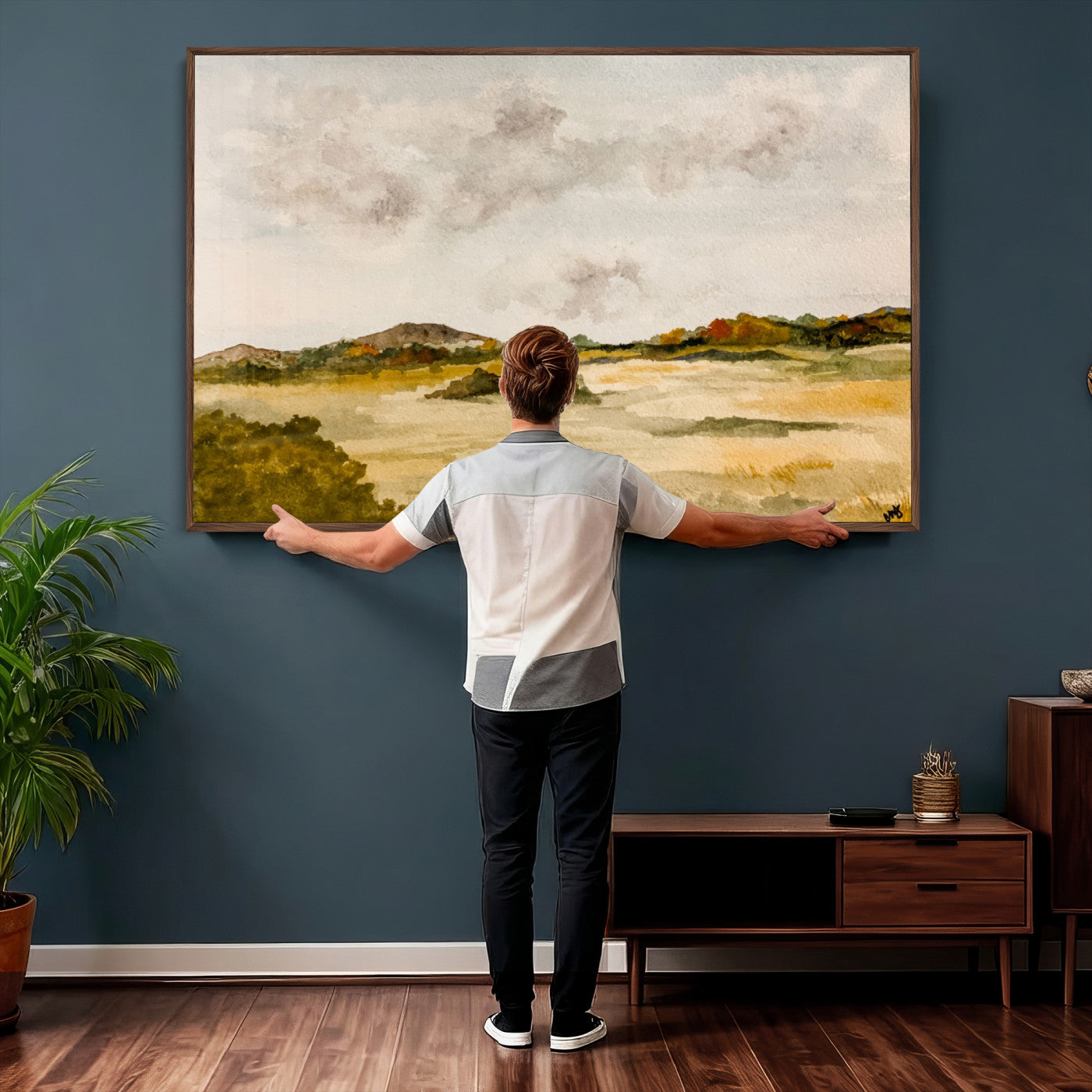 94151004-MGV-CV-36X24 - Watercolor Abstract Countryside Wall Art Canvas Print, Neutral Pastoral Landscape Painting Wall Decor for Modern Farmhouse Interiors