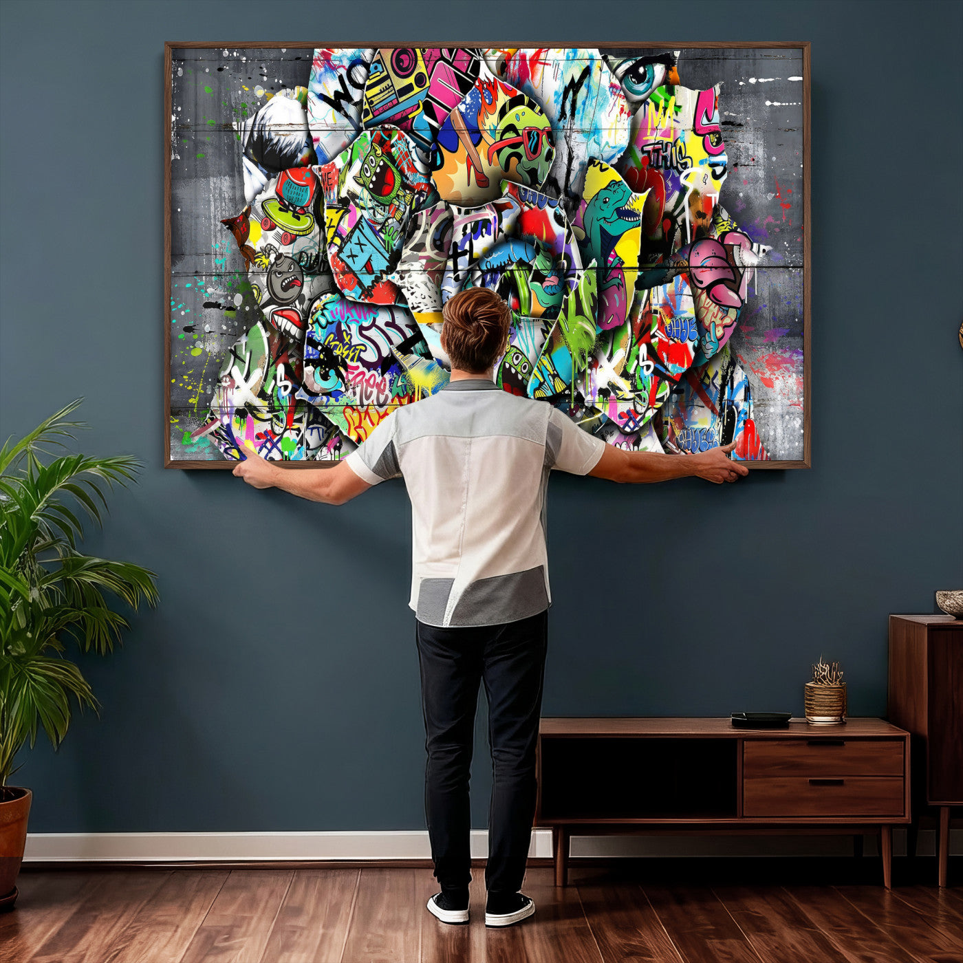 77553344-MGV-CV-36X24 - Abstract Graffiti Collage Street Art Wall Art Canvas Print, Colorful Urban Pop Art Canvas Print, Modern Graffiti Patchwork Contemporary Art Printing