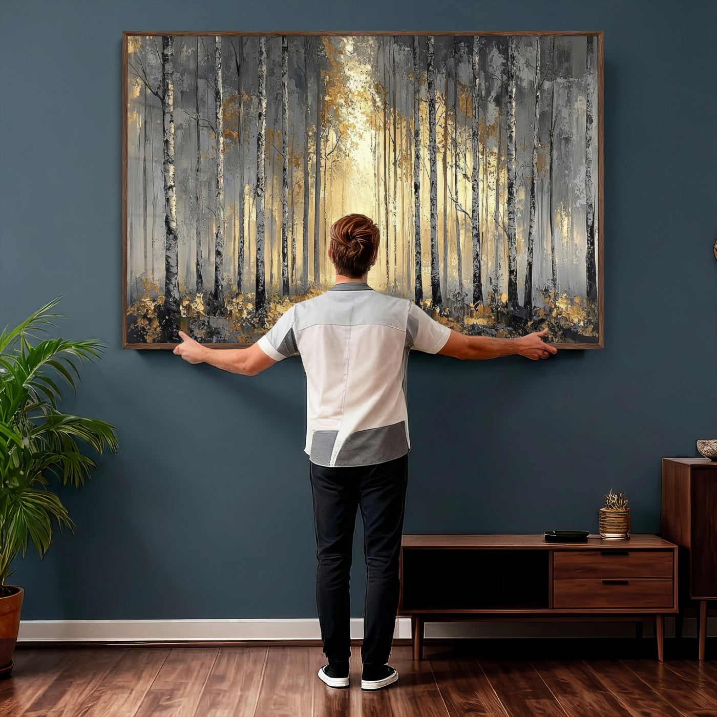 41017042-MGV-CV-36X24 - Abstract Birch Forest Wall Art Canvas Print – Modern Neutral Woodland Landscape Artwork for Living Room Decor