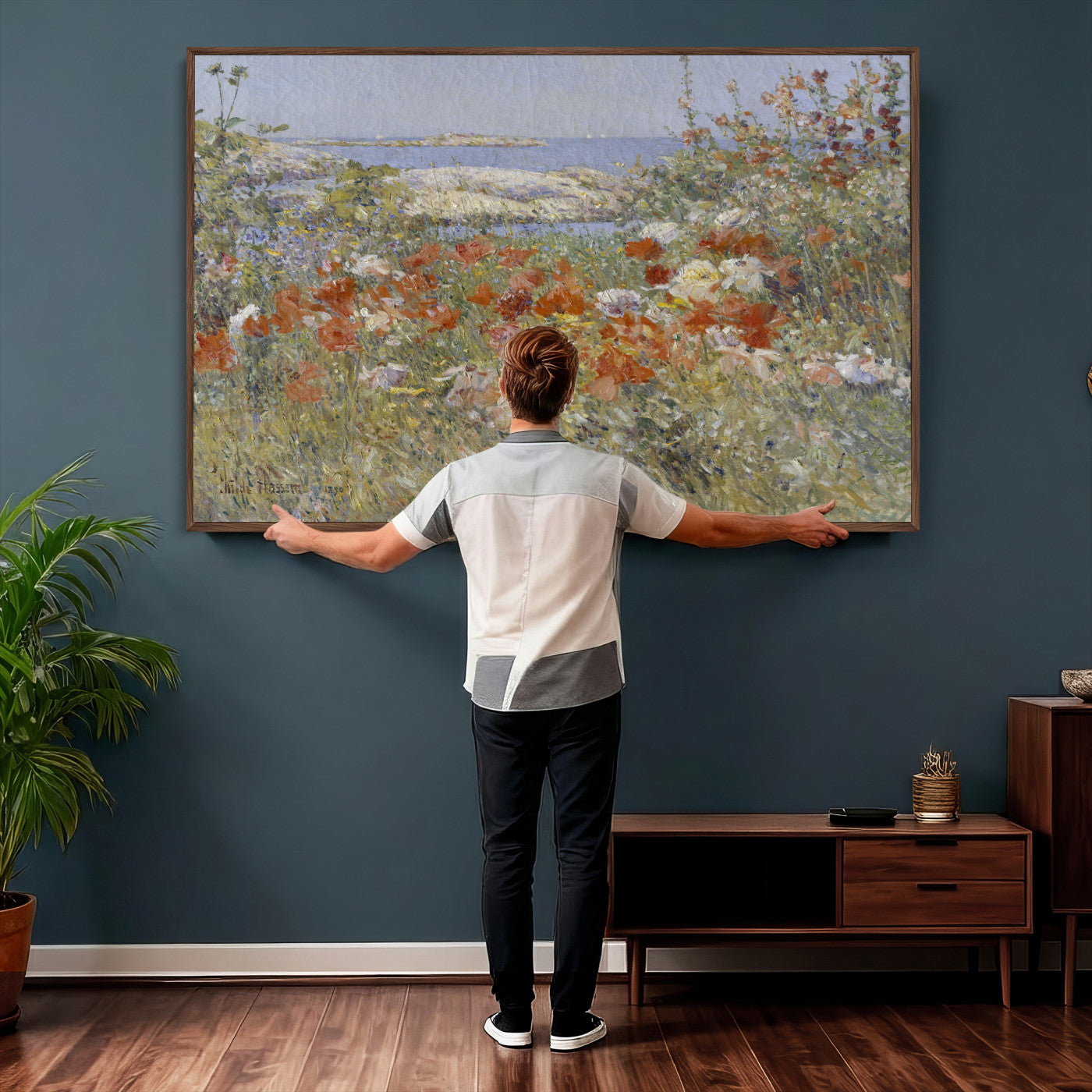 54770907-MGV-CV-36X24 - Childe Hassam Celia Thaxter Garden Canvas — 1890 American Impressionist Poppy Floral Print | Isles of Shoals Coastal Art | Classic Gift
