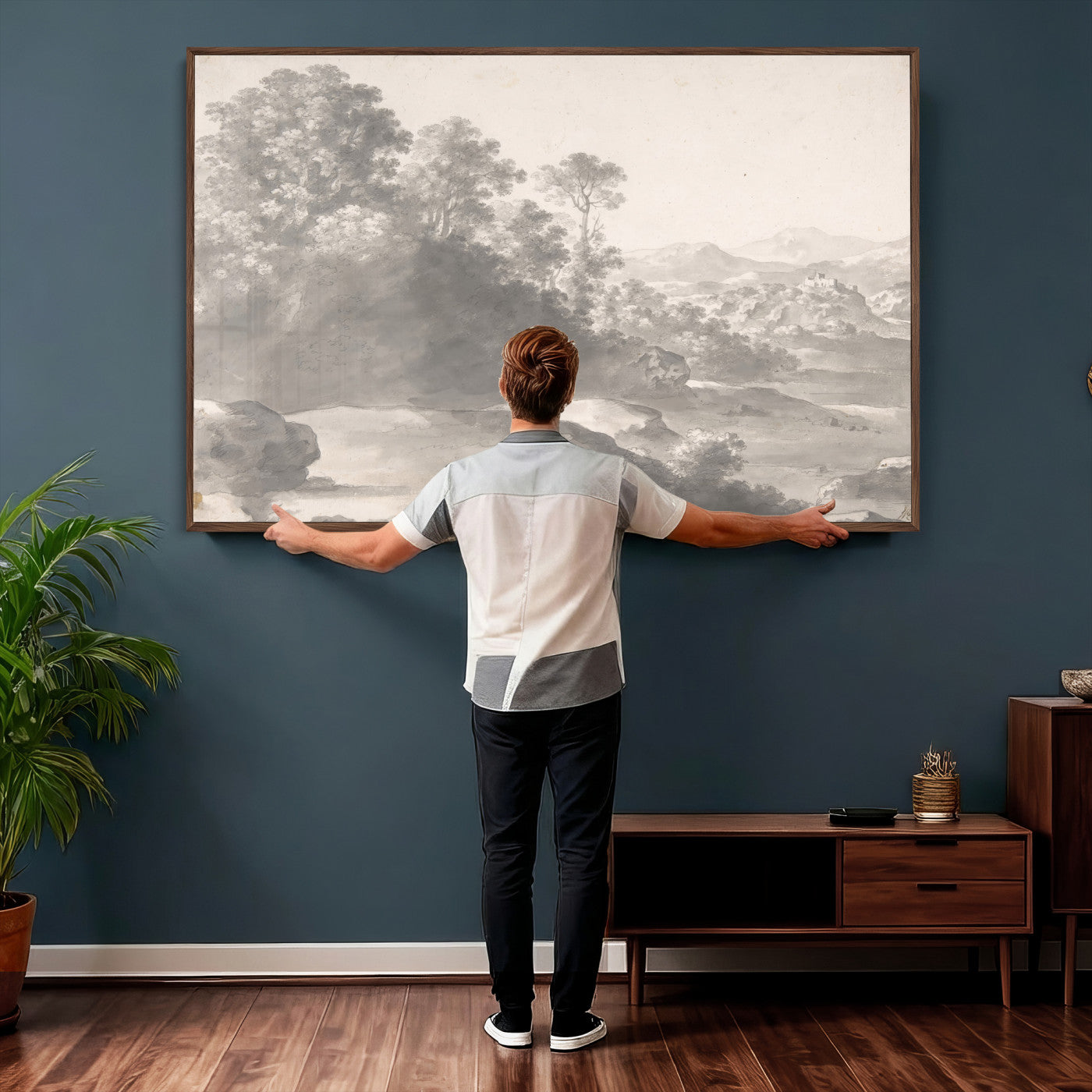 33041209-MGV-CV-36X24 - Van Poelenburch Landscape Canvas Wall Art — Dutch Golden Age Gray Wash Drawing Print | Baroque Italianate Nature Decor | Old Master Classic Gift