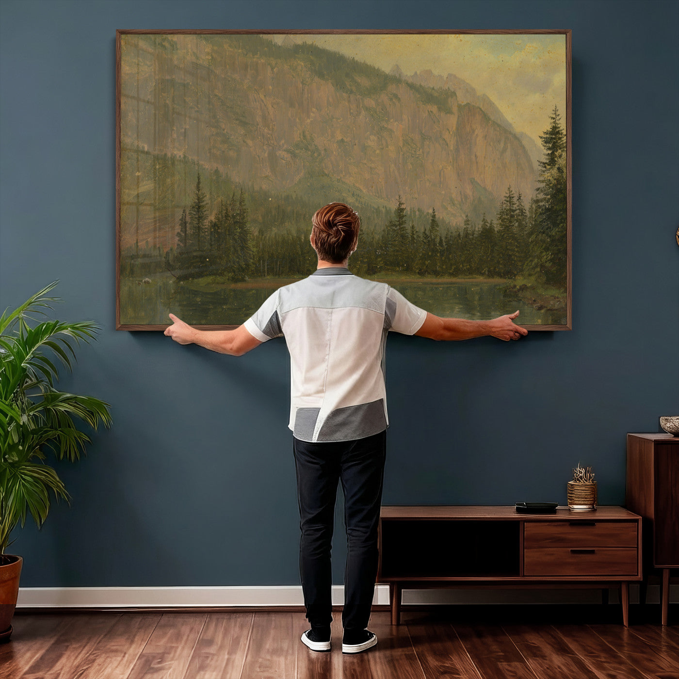 76844524-MGV-CV-36X24 - Frederic Edwin Church Hintersee Canvas Print, Hudson River School Mountain Lake Painting 1868, American Romantic Landscape, Vintage Nature Wall Art