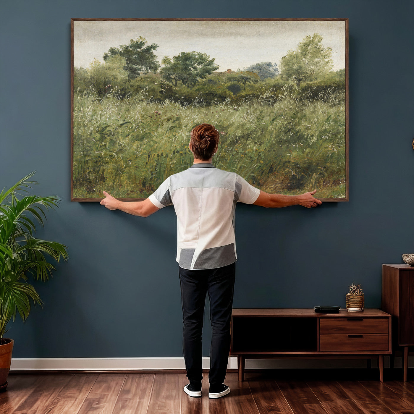 92328261-MGV-CV-36X24 - Wildflower Meadow Canvas Wall Art, Impressionist Overgrown Field Painting Print, Vintage Green Nature Decor, Cottagecore Botanical Art, Living Room Print