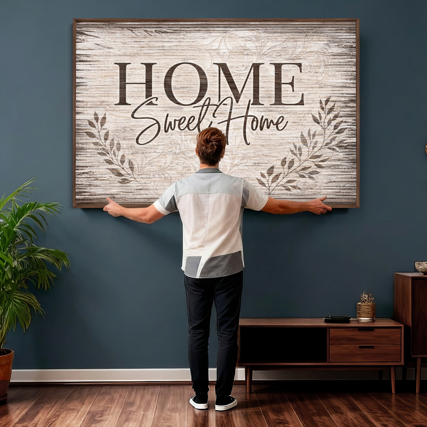 81157008S-MGV-CV-36X24 - Home Sweet Home Wall Art Canvas Print, Floral Farmhouse Sign, Rustic Neutral Entryway Bedroom Living Room Decor