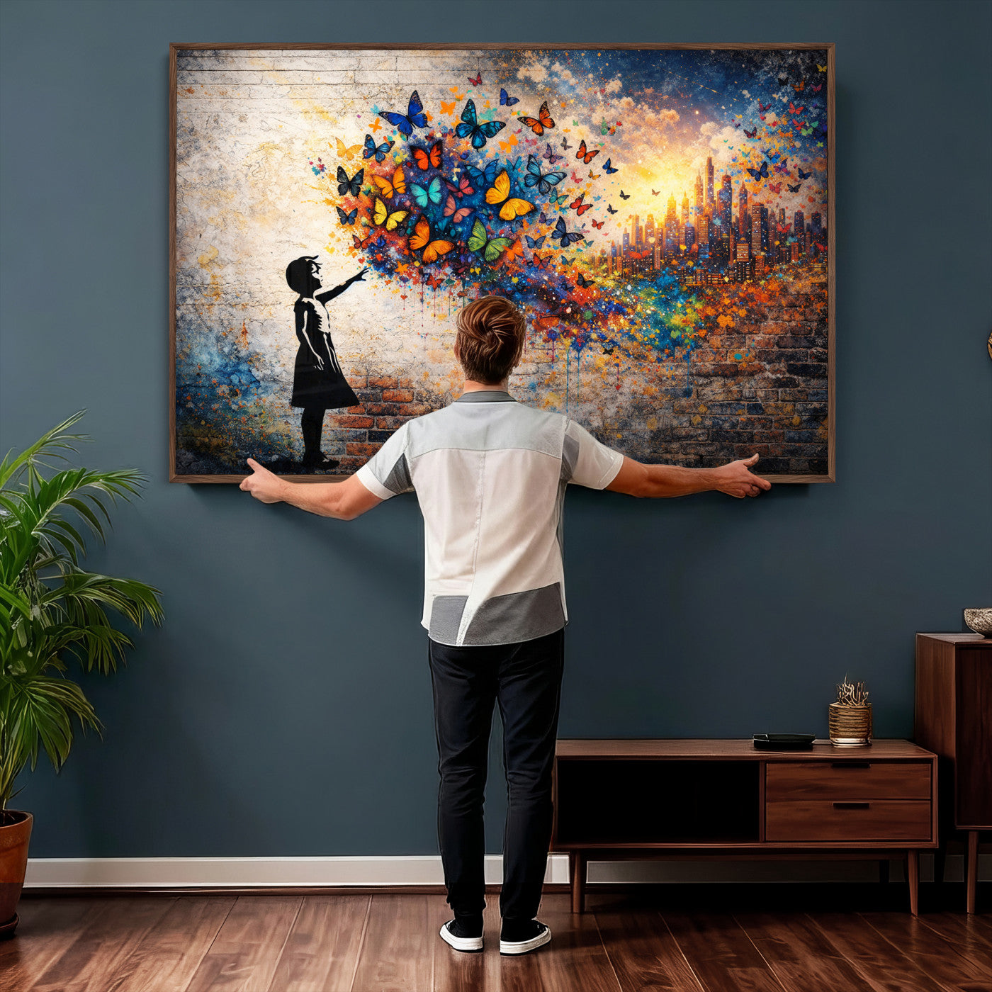 21540821-MGV-CV-36X24 - Banksy Girl Wall Art Canvas Print for Living Room Decor