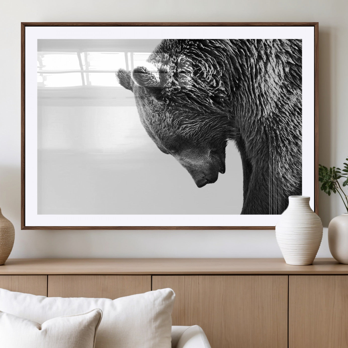 -Black and White Grizzly 399 Bear Canvas Print Wall Art | Large Wildlife Canvas Print for Living