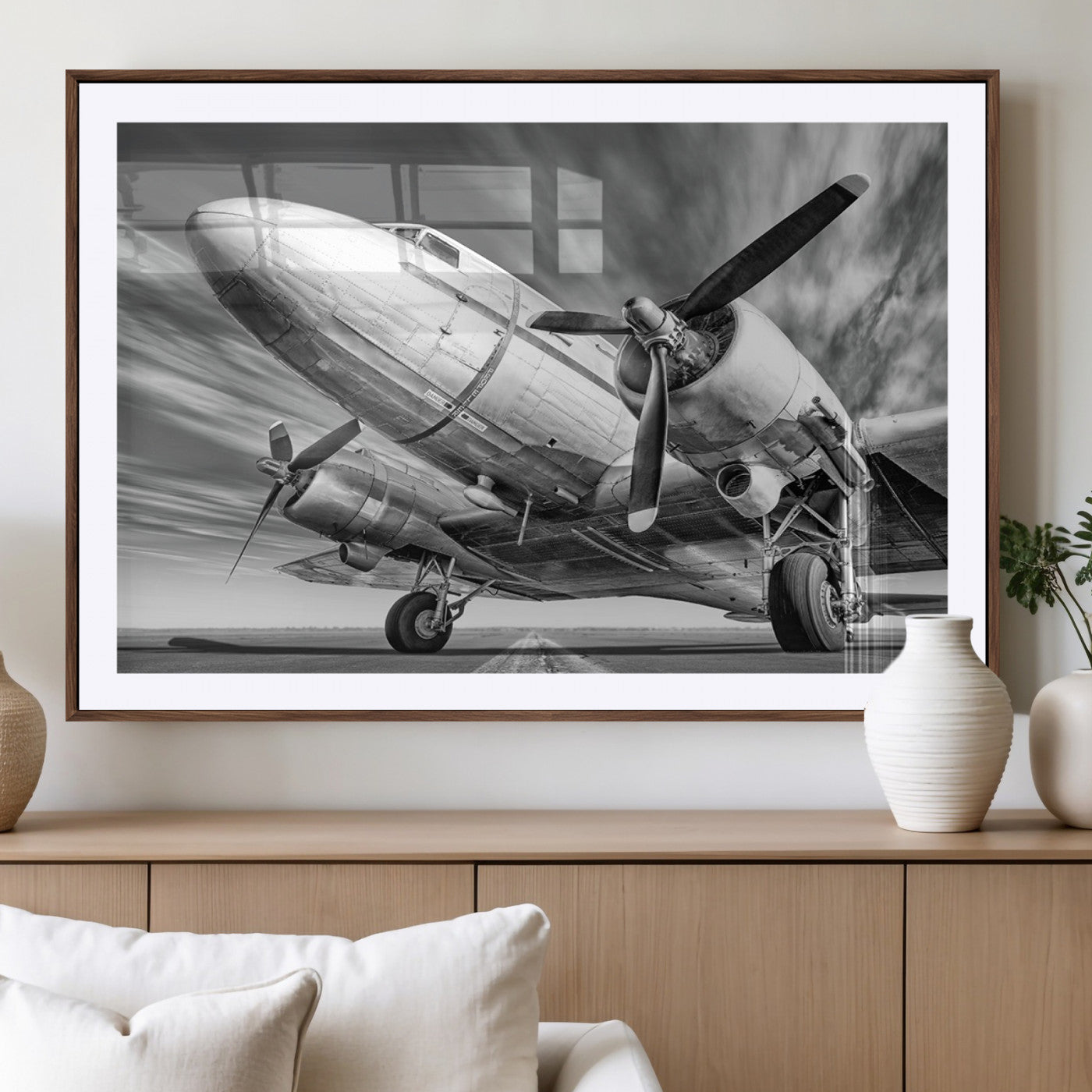82744-MGV-CV-36X24-Vintage Airplane on Runway Canvas Print