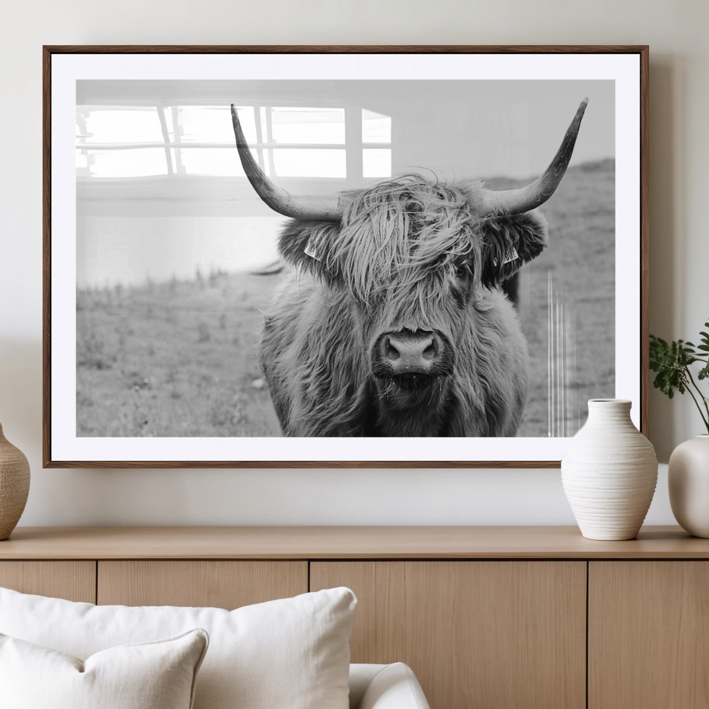 -Newfoundland Cow Art Wall Art, Black White Cow Art Wall Art Canvas Print