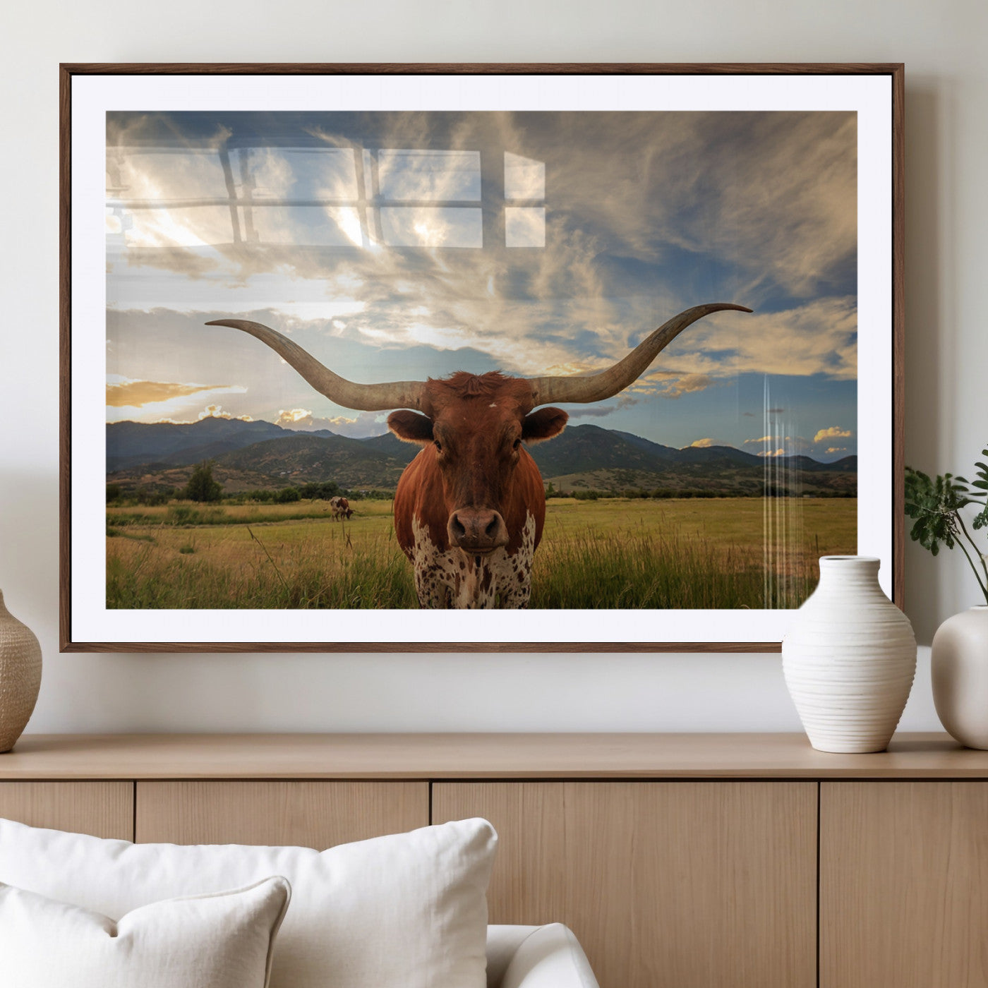 55416-MGV-CV-36X24-Texas Longhorn Canvas Wall Art – Majestic Triptych Animal Print – Rustic Western Decor for Living