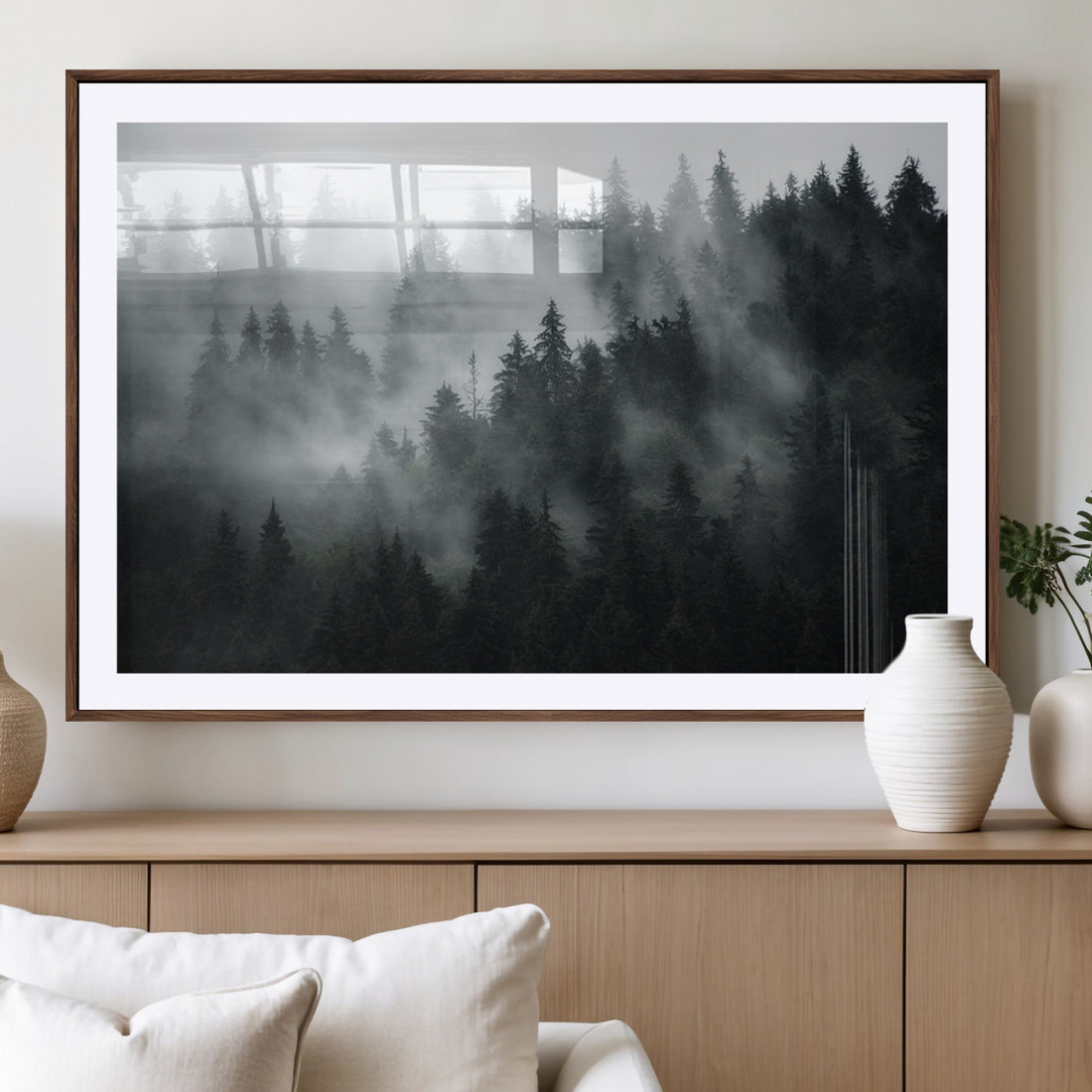 Foggy Forest Wall Art Canvas Print | 3 Panel Large Misty Landscape
