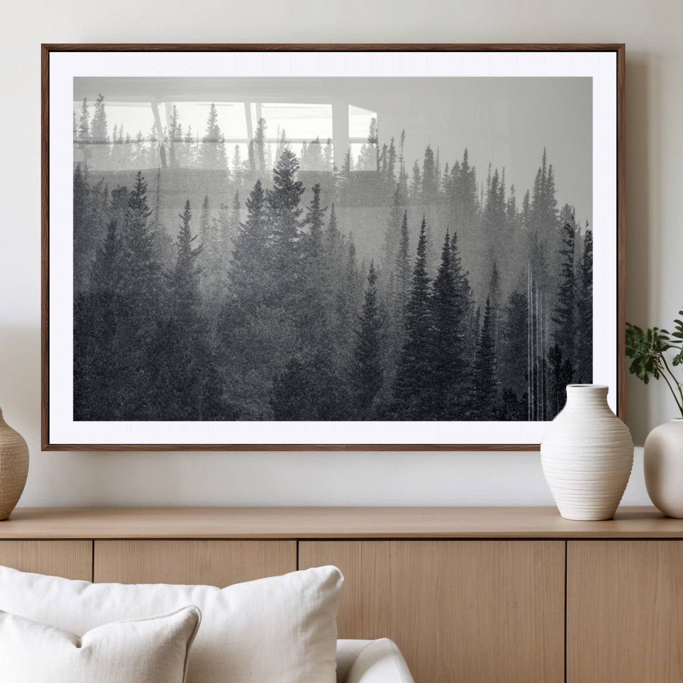 92450-MGV-CV-36X24-Misty Forest Canvas Wall Art – Monochrome Triptych Pine Tree Print – Nature-Inspired Home Decor –