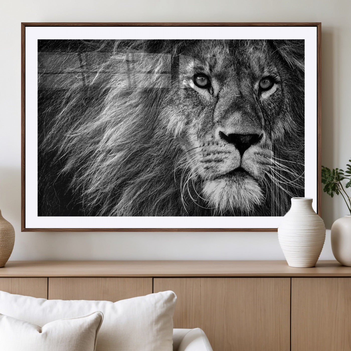 -Black and White Lion Canvas Wall Art Print – Wildlife Portrait Artwork for Home, Office, Living Room, Guest Room