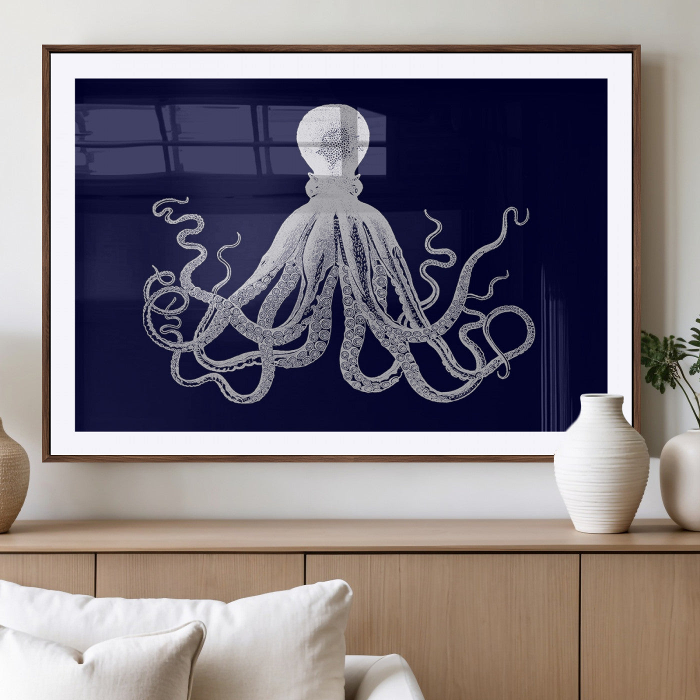 -Blue Octopus Wall Art Canvas Print