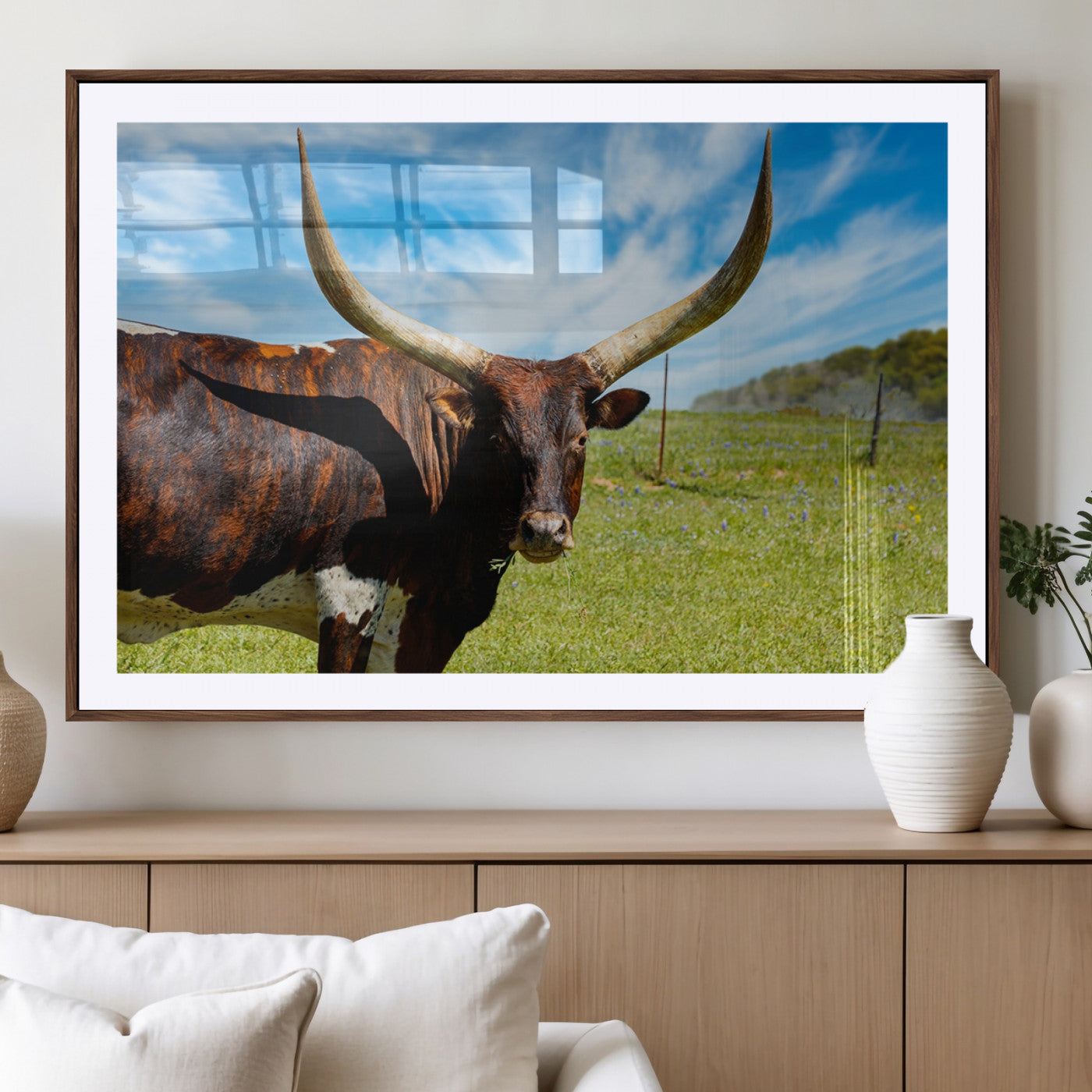 -Longhorn and Cow Wall Art, Country Cow Wall Decor Canvas Print