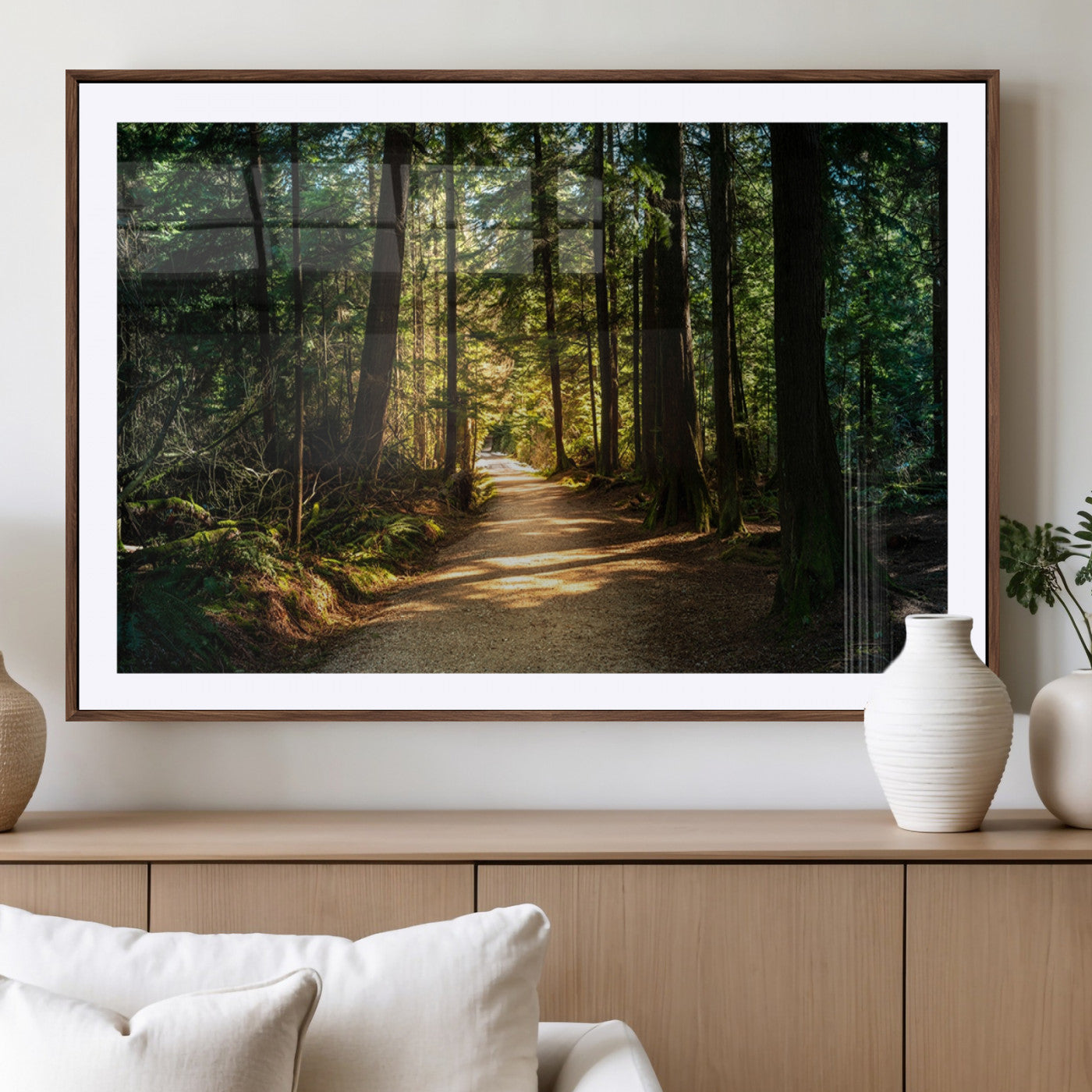 51762-MGV-CV-36X24-Sunlit Forest Pathway Canvas Print | 3 Panel Large Nature Wall Art for Living Room, Office, or