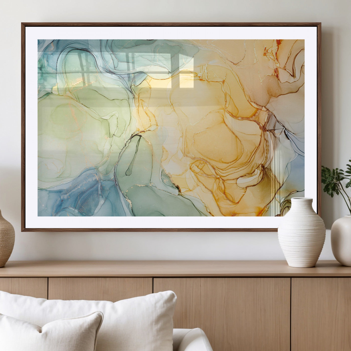 42195-MGV-CV-36X24-Green and Yellow Marble Fluid Effect Wall Art, Green and Yellow Marble Canvas Wall Art Print