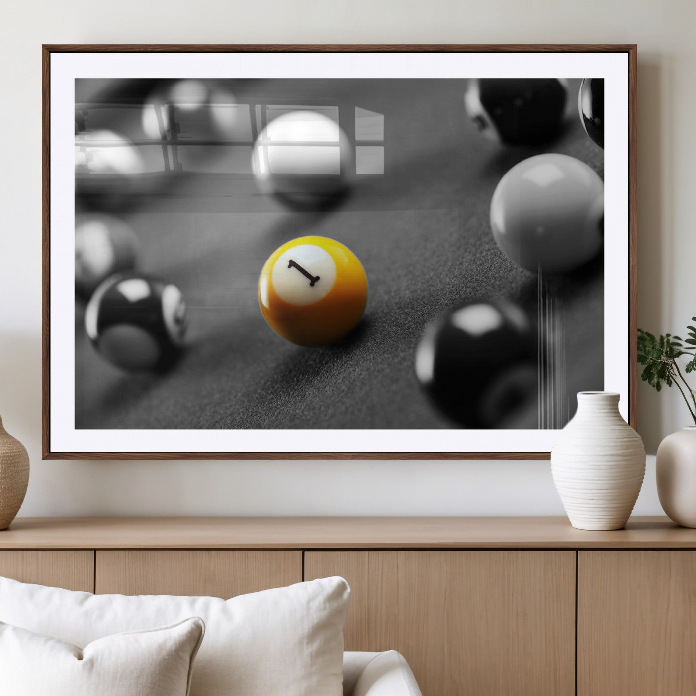 -Wall Art Pool Table and Balls Canvas Print