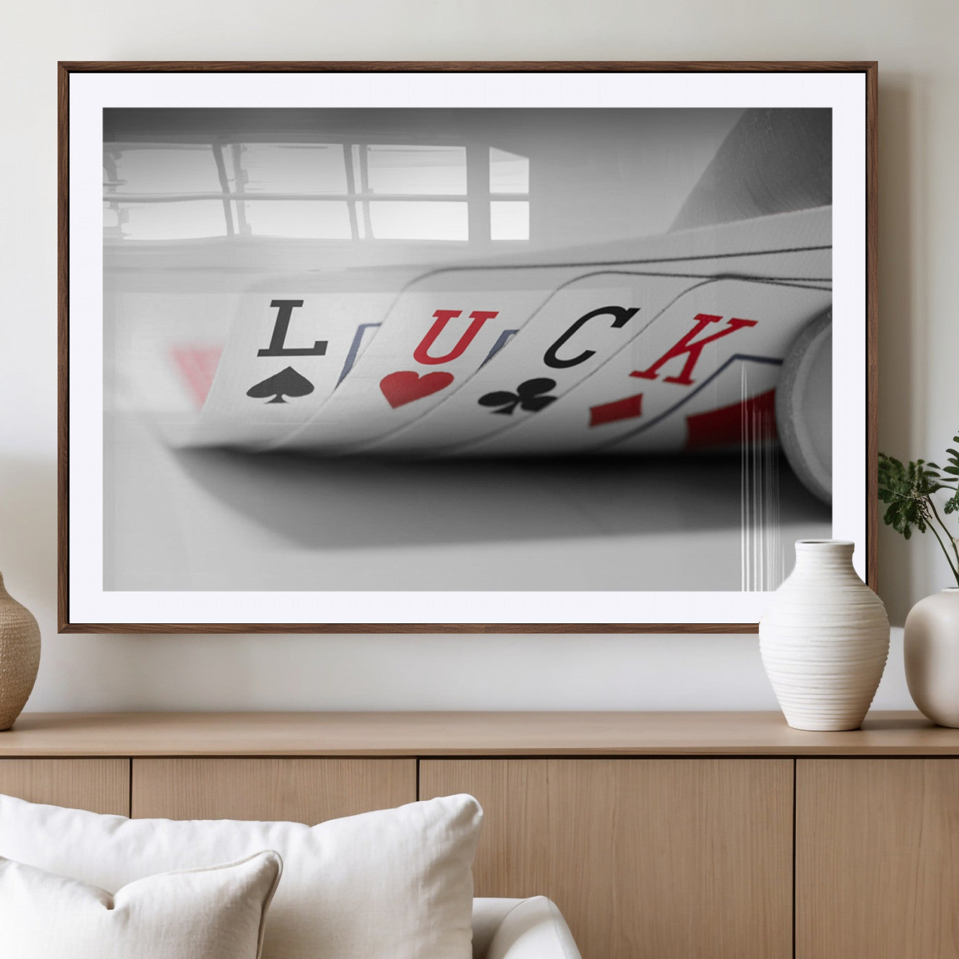 -Framed Luck Poker Cards Canvas – Modern Triptych Wall Art, Ready to Hang for Game Rooms