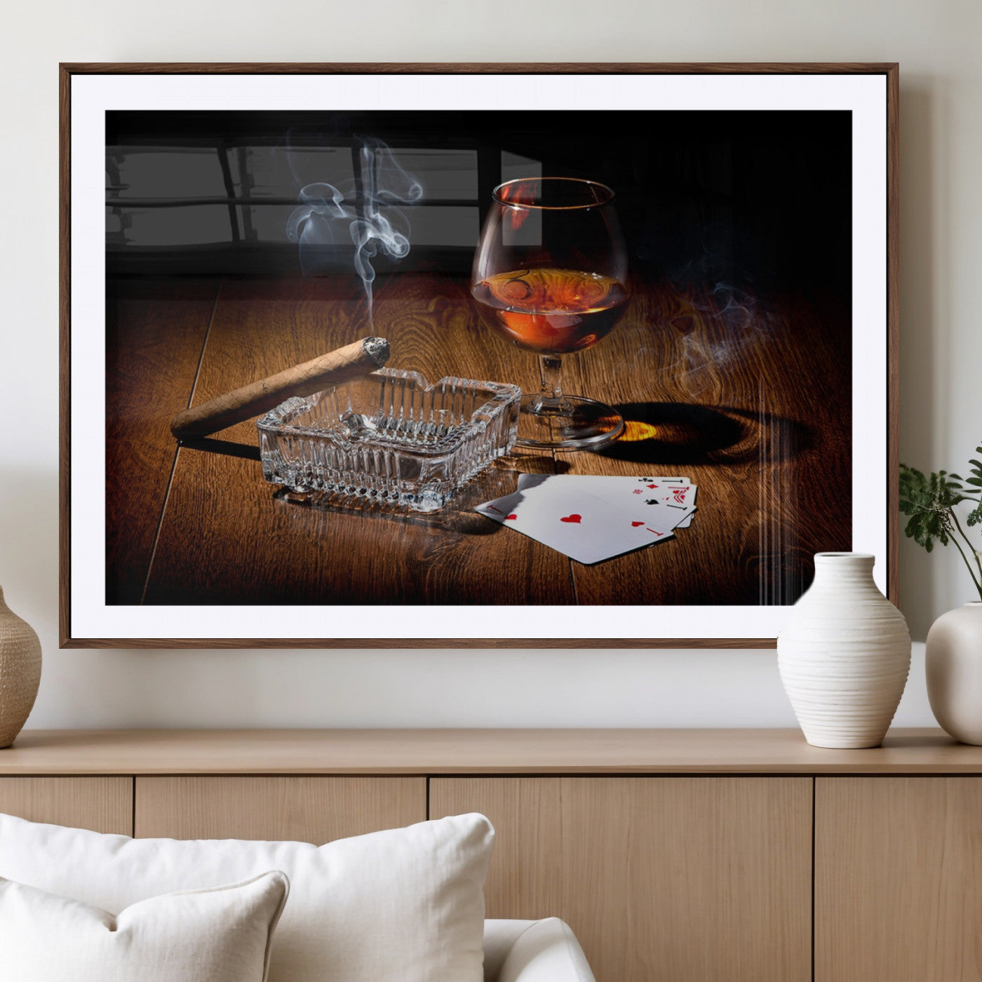 -Whiskey Cigar Wall Art Canvas Print Kitchen Wall