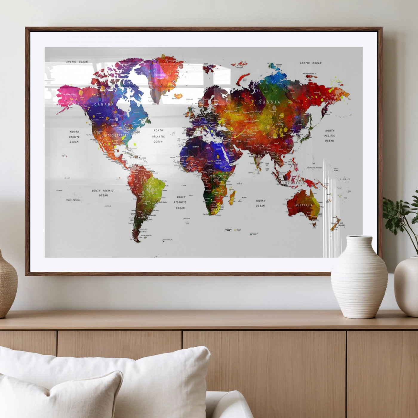 -Push Pin World Map Canvas Print – Travel Tracker Wall Art for Couples, Perfect Anniversary Gift for Home or Office Decor