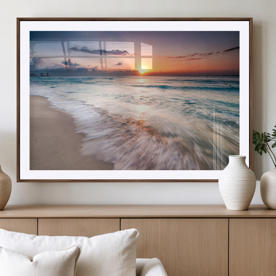 Sunset Beach Wall Art, Soothing Coastal Landscape Canvas Print