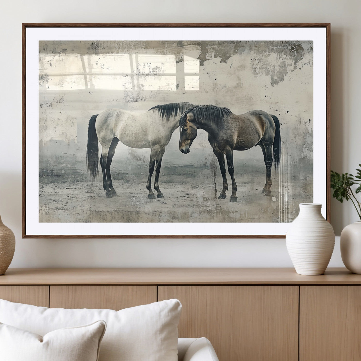 -Chines Style Majestic Horses Wall Art | Ready to Hang and Framed Triptych Print | Western Farmhouse