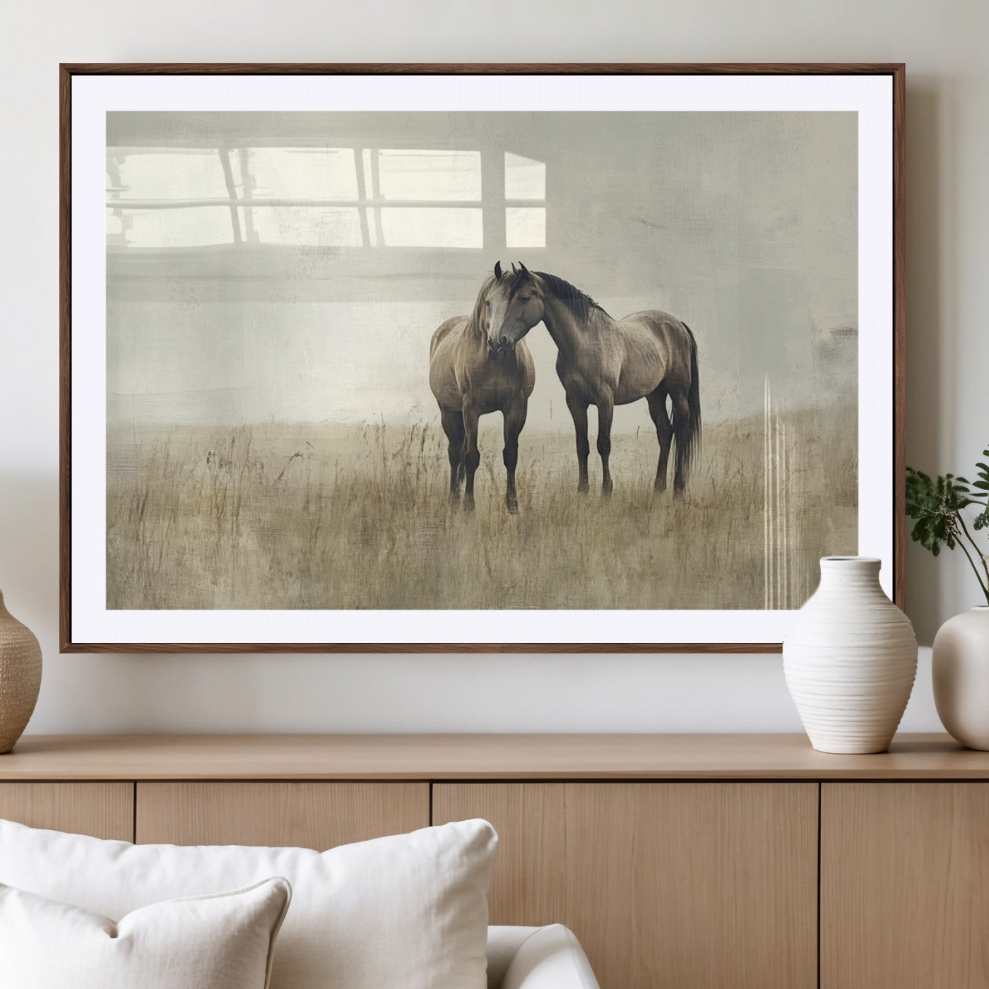 -Chines Style Grunge Horses Wall Art Canvas Print