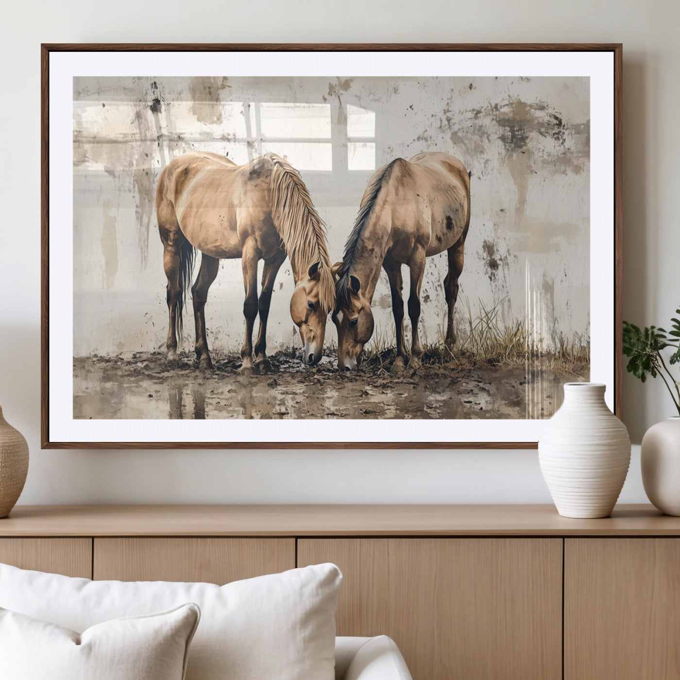 -Vintage Horses Wall Art | Ready to Hang and Framed Triptych | Western Farmhouse Wall Decor for