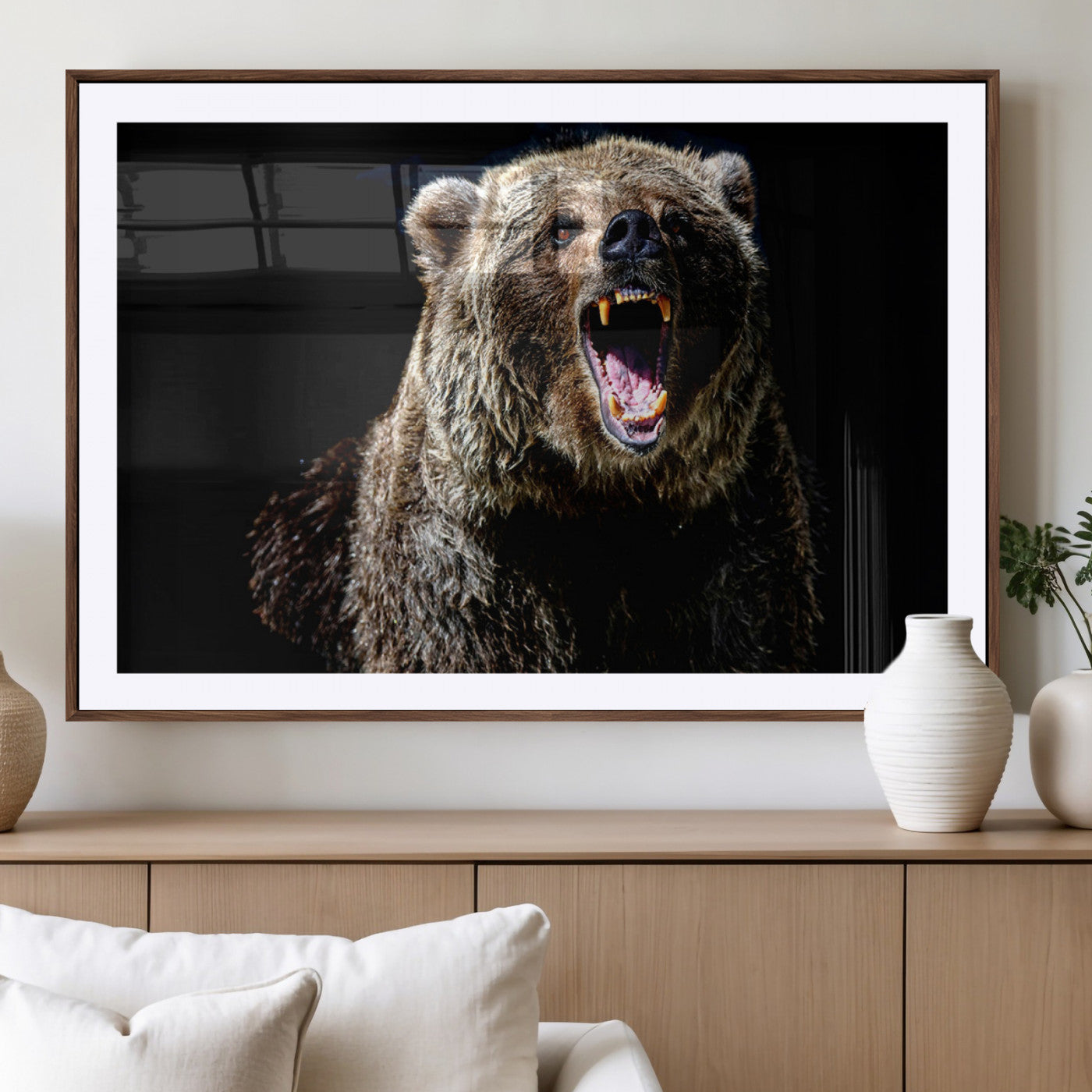 17625-MGV-CV-36X24-Grizzly Bear Canvas Print | Wildlife Wall Art for Cabin Decor | Ready to Hang Framed