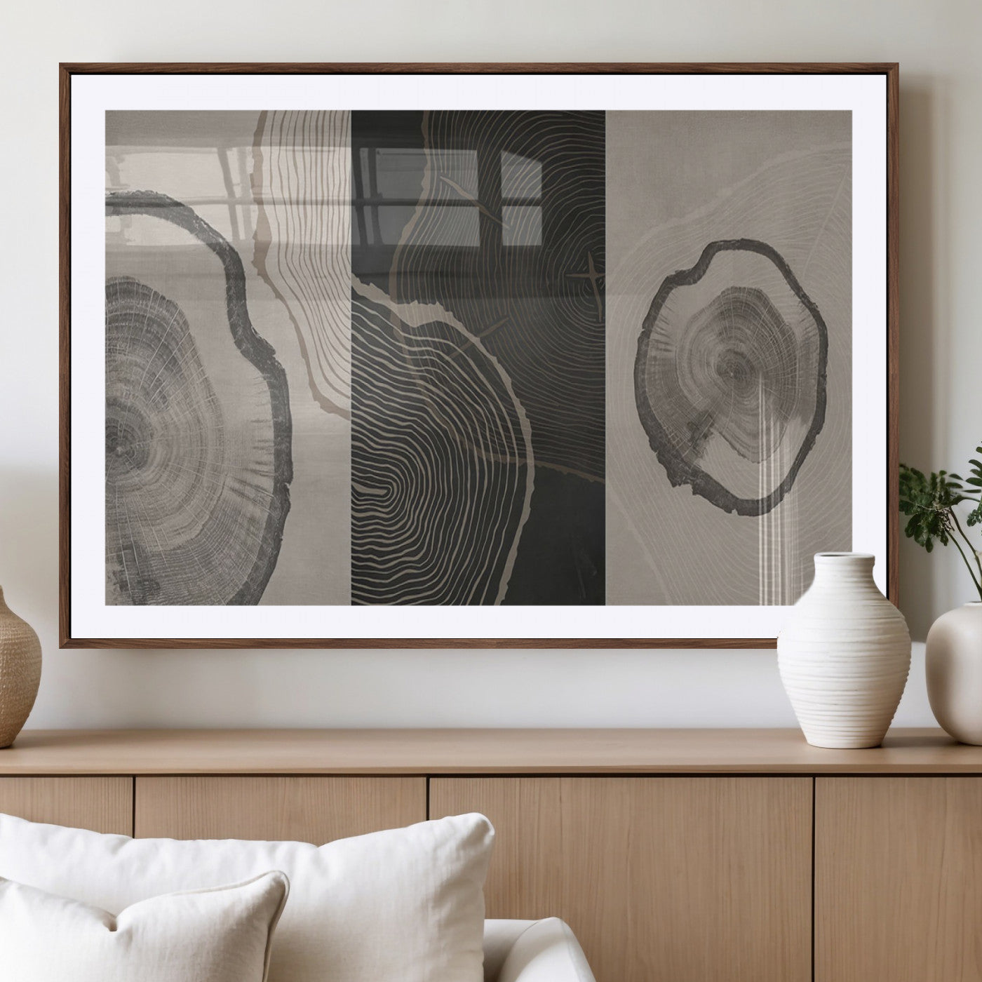 25407-MGV-CV-36X24-Modern Abstract Tree Ring Canvas Art Set | 3 Panel Large Tree Ring Design for Living Room, Office,