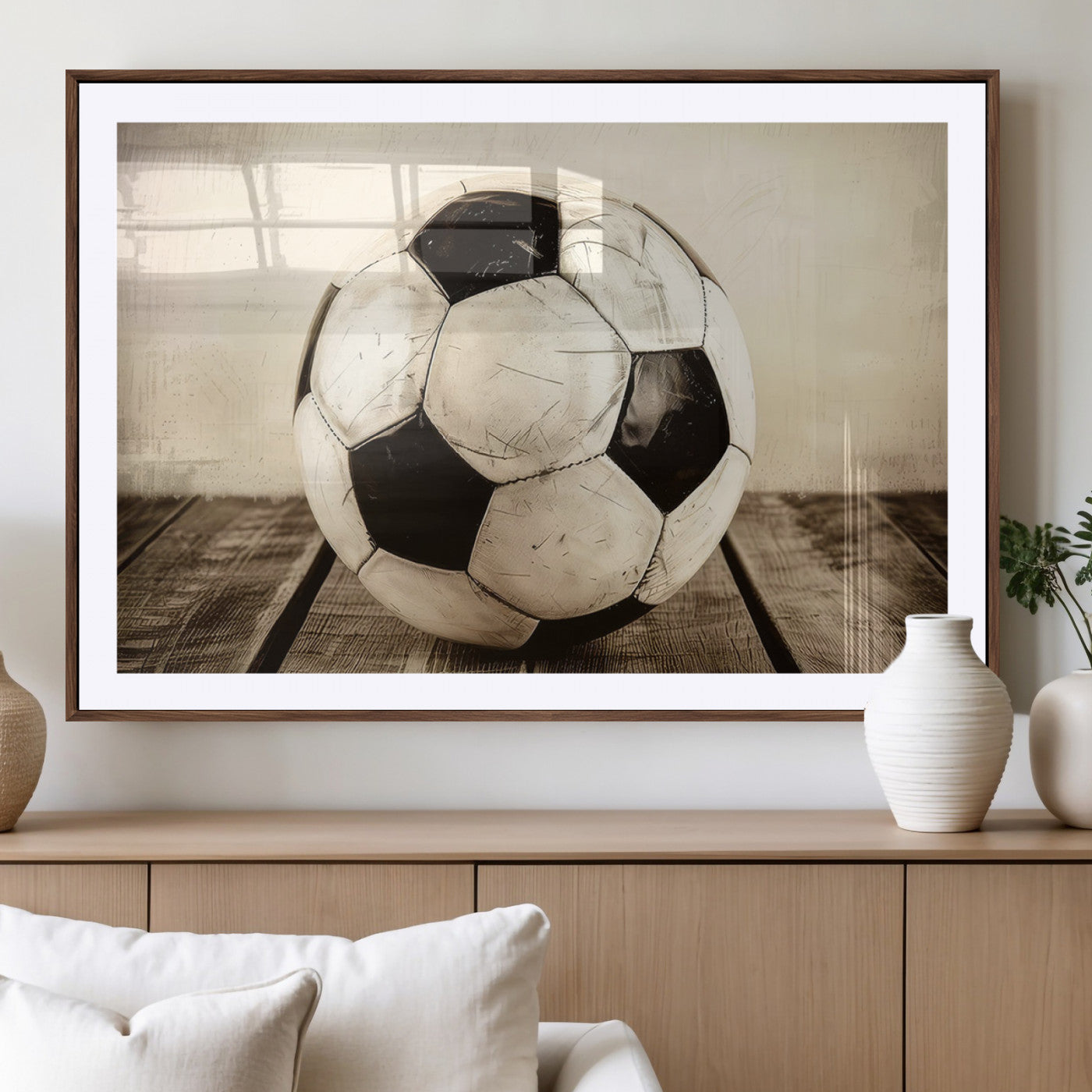 -Vintage Soccer Ball Wall Decor Canvas Art – 3-Panel Soccer Wall Decor, Framed and Ready to Hang