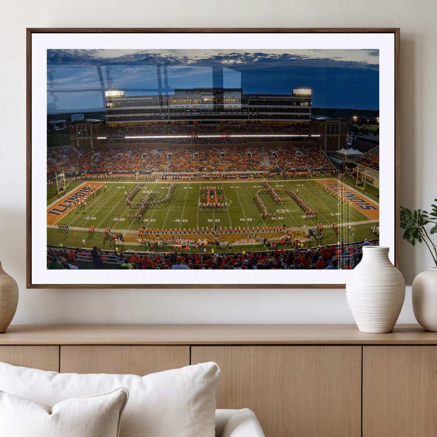 44513-MGV-CV-36X24-University of Illinois Fighting Illini Football Team Print - Champaign Illinois Memorial Stadium