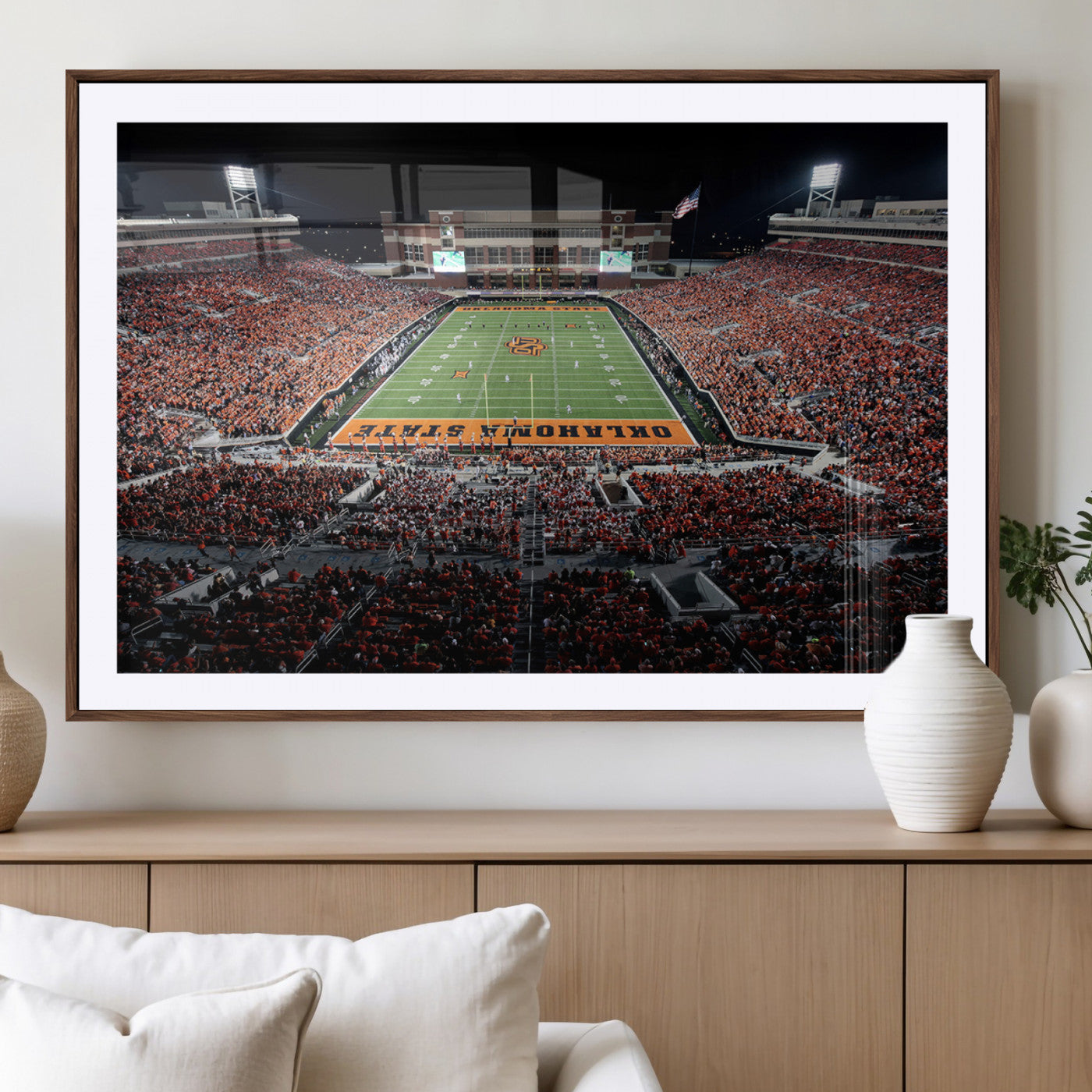 81675-MGV-CV-36X24-Boone Pickens Stadium Wall Art Oklahoma State Cowboys Print Framed Sports Canvas Art for Home, Office, Living Room